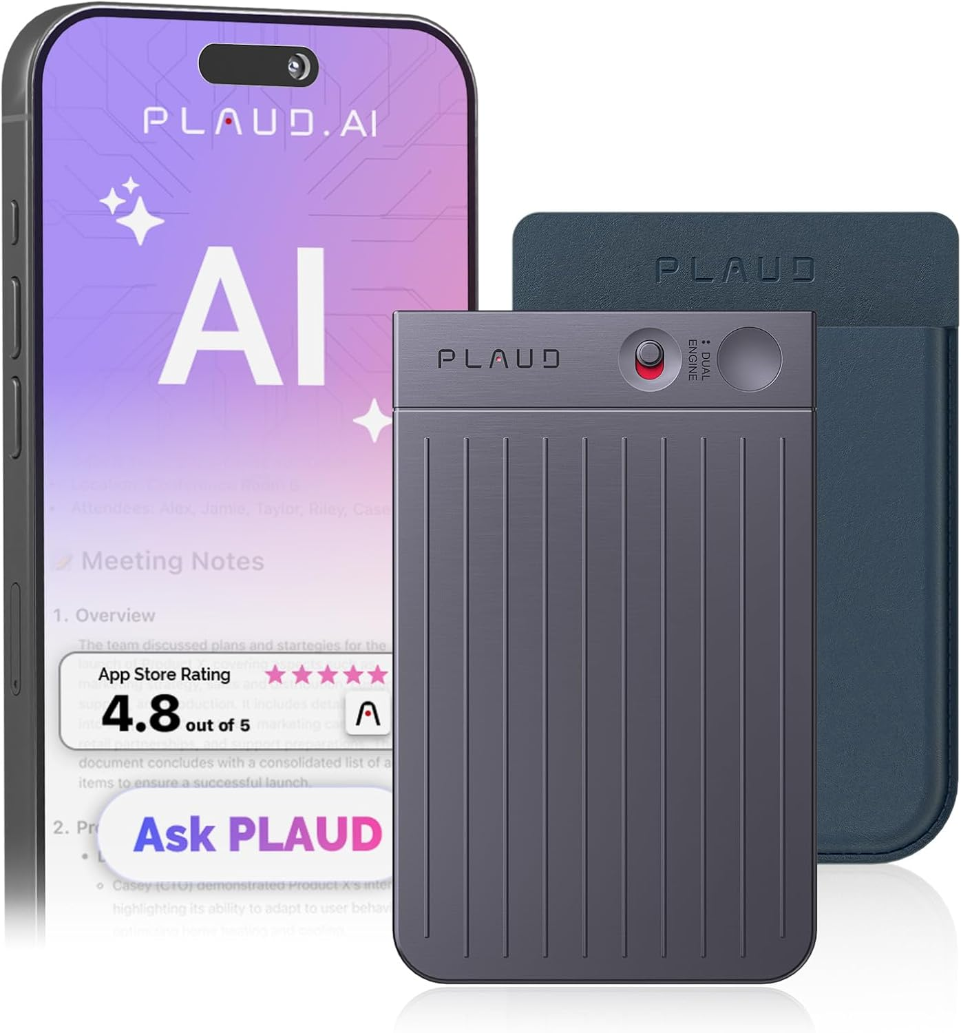 AI Voice Recorder, PLAUD Note AI Note Taking Device, Transcribe & Summarize, Support 112 Languages, 64GB Navy Blue Digital Audio Recorder for Lectures, Meetings, Calls, with Magnetic Dark Blue Case