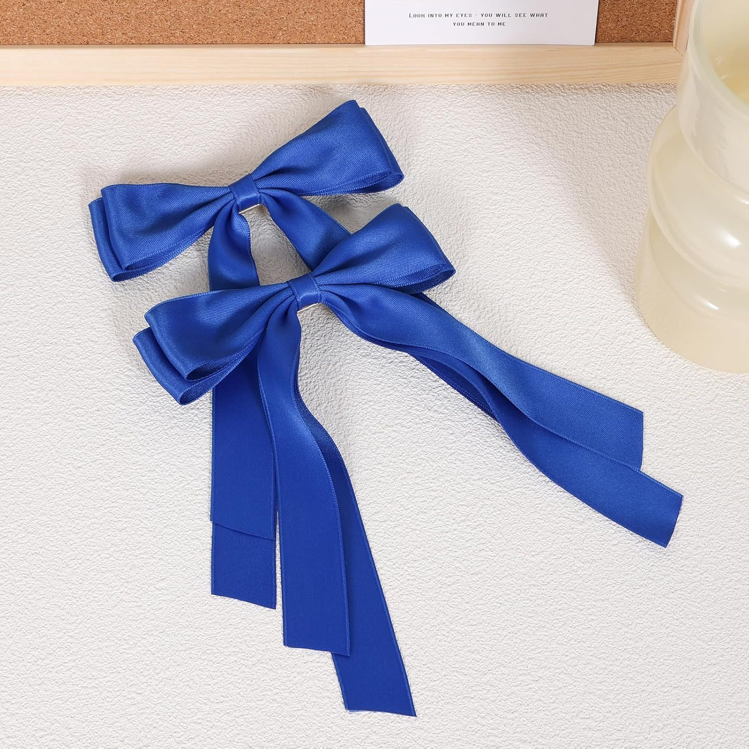 Large Hair Bows Alligator Clip Satin Ribbon Ponytail Hair Barrettes with Long Tail Wedding Dress Decor Accessories for Women (Royal Blue, 12.5 * 20CM) image number 6