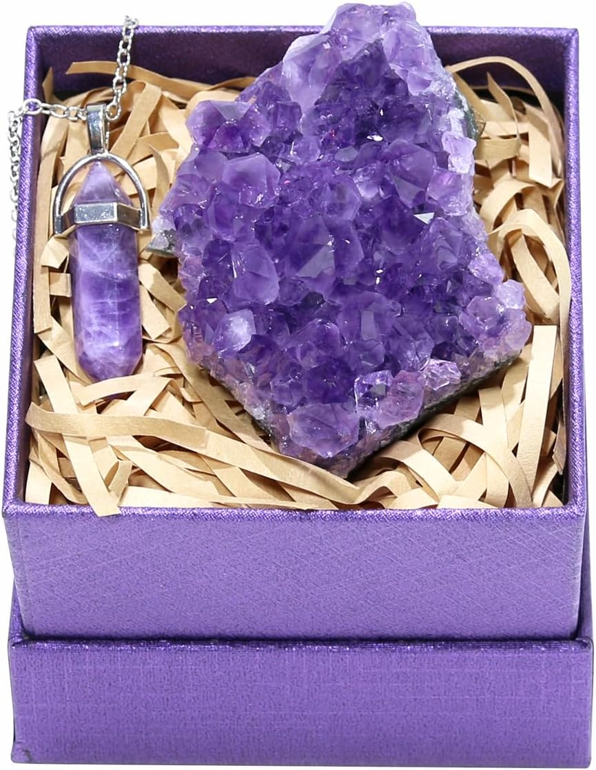 Amethyst Crystals with Amethyst Wand Necklace, Amethyst Clusters, Amythestyst Crystals, Purple Crystal, Amathesis Crystal, Raw Amethyst Stone, Natural Amethyst Geode, about 0.2 Lb image number 6
