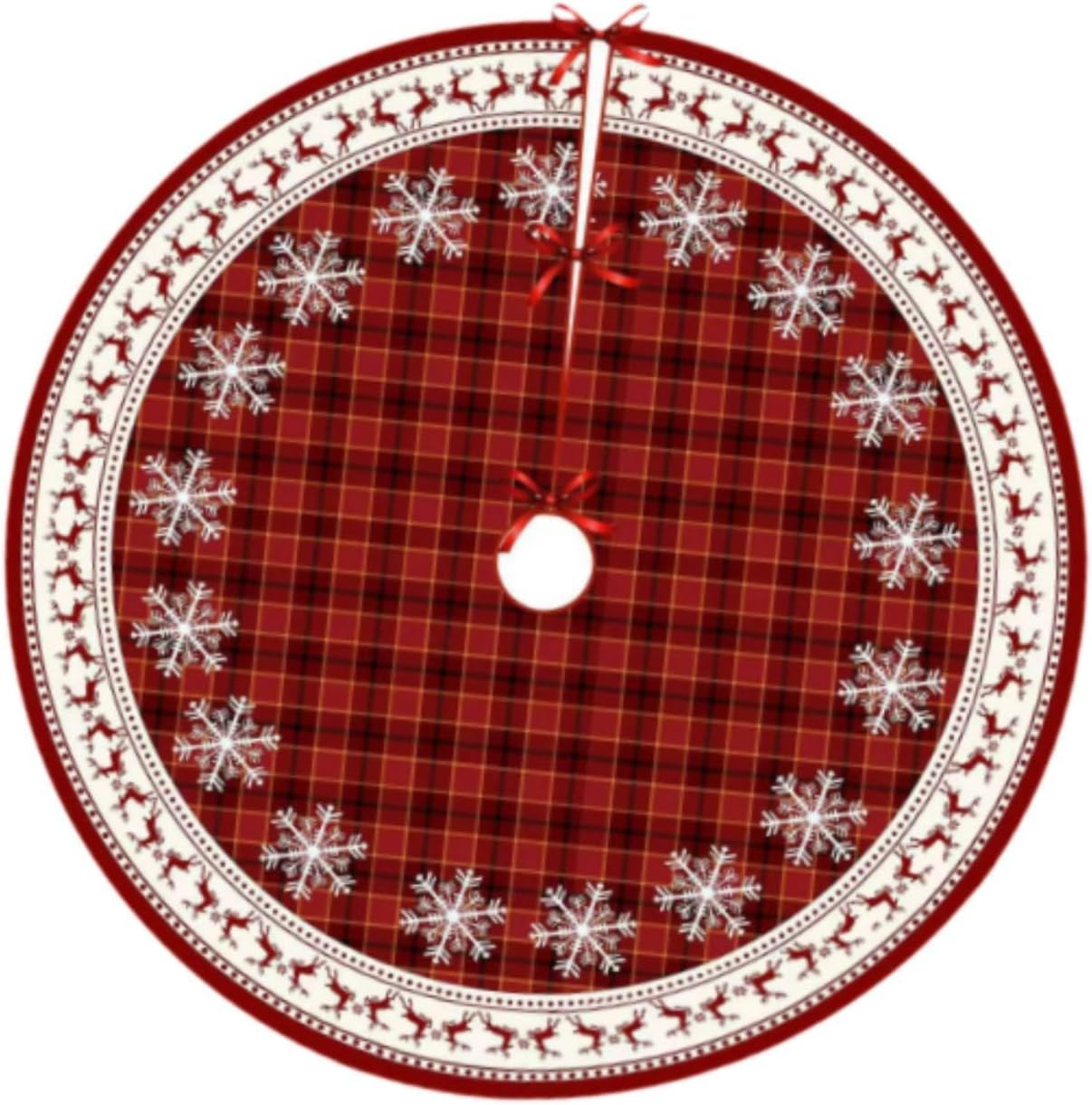 35Inch Christmas Tree Skirt,Winter Holiday Tree Mat Snowflake Elk Decorative Xmas Tree Base Cover Xmas Tree Skirt for Bedroom image number 1