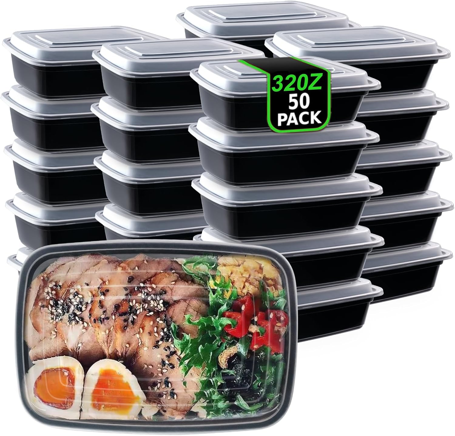 AIDOU 50 Pack Meal Prep Containers Reusable, BPA Free Food Prep Containers with Lids for Durable Plastic, Stackable, Microwave, Freezer & Dishwasher Safe (1000ML/32 Oz) image number 1
