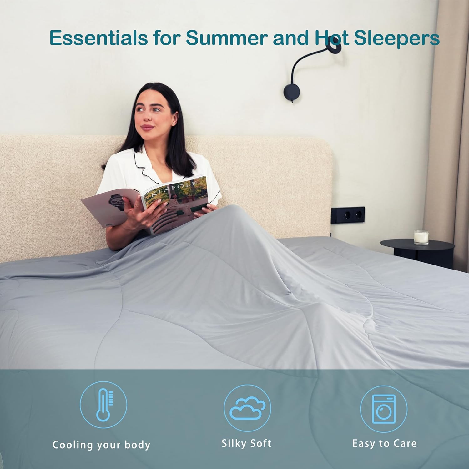 ACCURATEX Cooling Comforter Queen Size,Q-Max > 0.45 Arc-Chill Cooling Blanket, Lightweight Cool Blankets for Hot Sleepers and Night Sweats, Silky Soft Breathable Summer Cool Comforter,Grey(228X228) image number 1