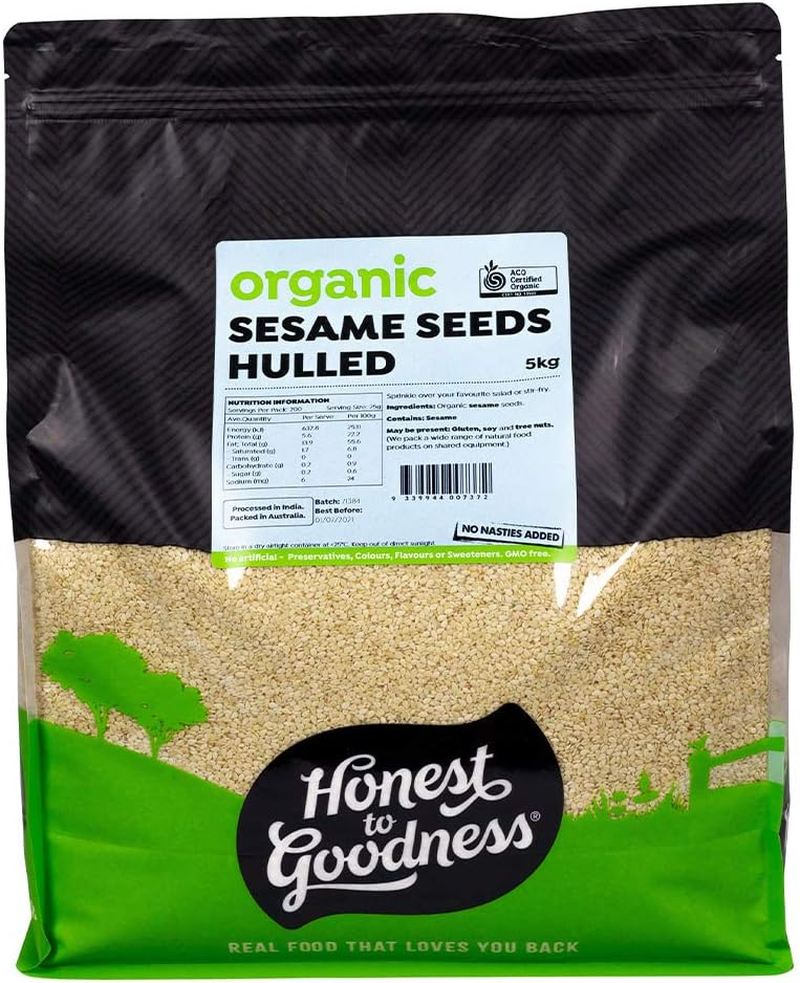 Honest to Goodness, Organic Sesame Seeds Hulled, 5 Kilograms - Delicate Texture and Mild Flavor, Rich in Essential Nutrients, Enjoyed Raw or Toasted. image number 4