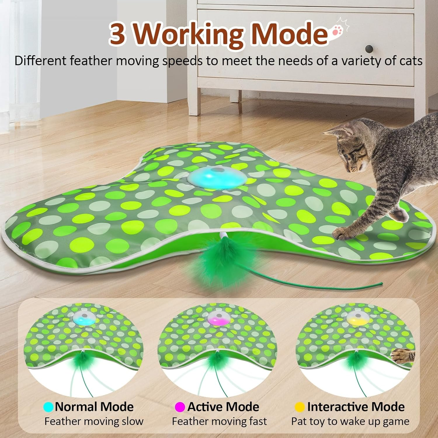 Indoor Cat Interactive Toys Simulated Hunting Rechargeable Interactive Cat Toys with Feather Accessories 360&deg; Self-Rotating Rolling Ball Suitable for Energetic and Bored Cats image number 4