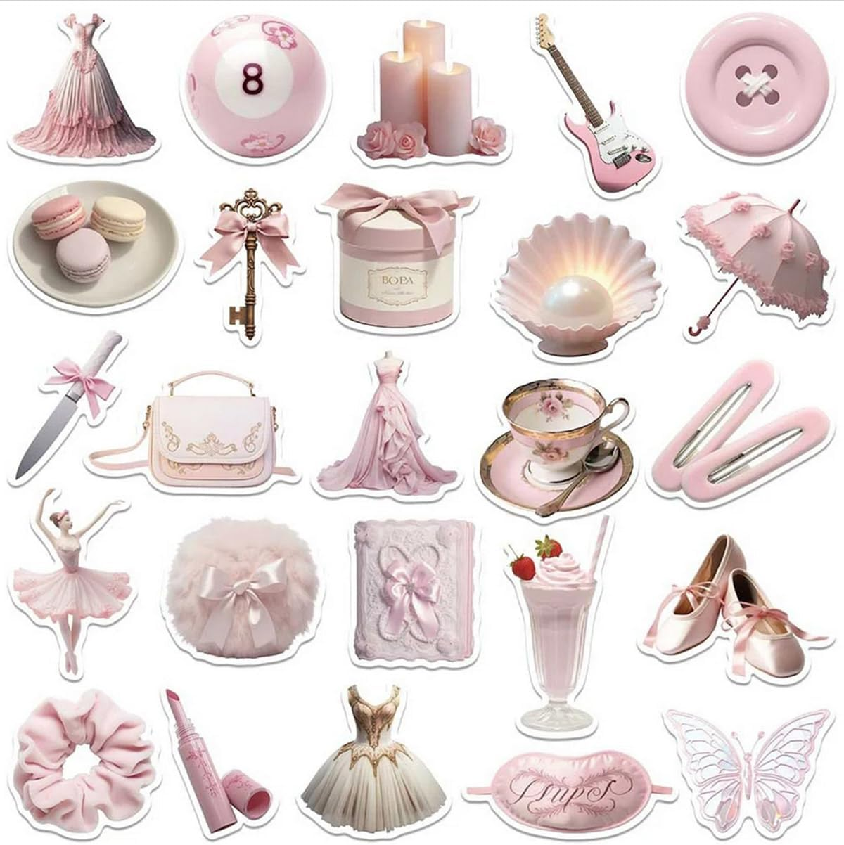 50Pcs Cute Pink Ballet Girl Stickers Decoration INS Style Graffiti Decals DIY Phone Case Luggage Guitar Aesthetic Sticker (Light Pink) image number 1