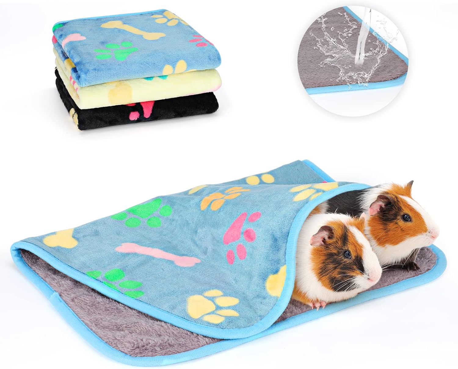 YUEPET Waterproof Guinea Pig Blankets Washable 3 Pack Small Animal Fleece Cage Liners Pet Soft Sleep Mat Pad Cover Warm Flannel Throw for Hamster Guinea Pig Rabbit Chinchilla Hedgehog Ferret 23"&times;16"