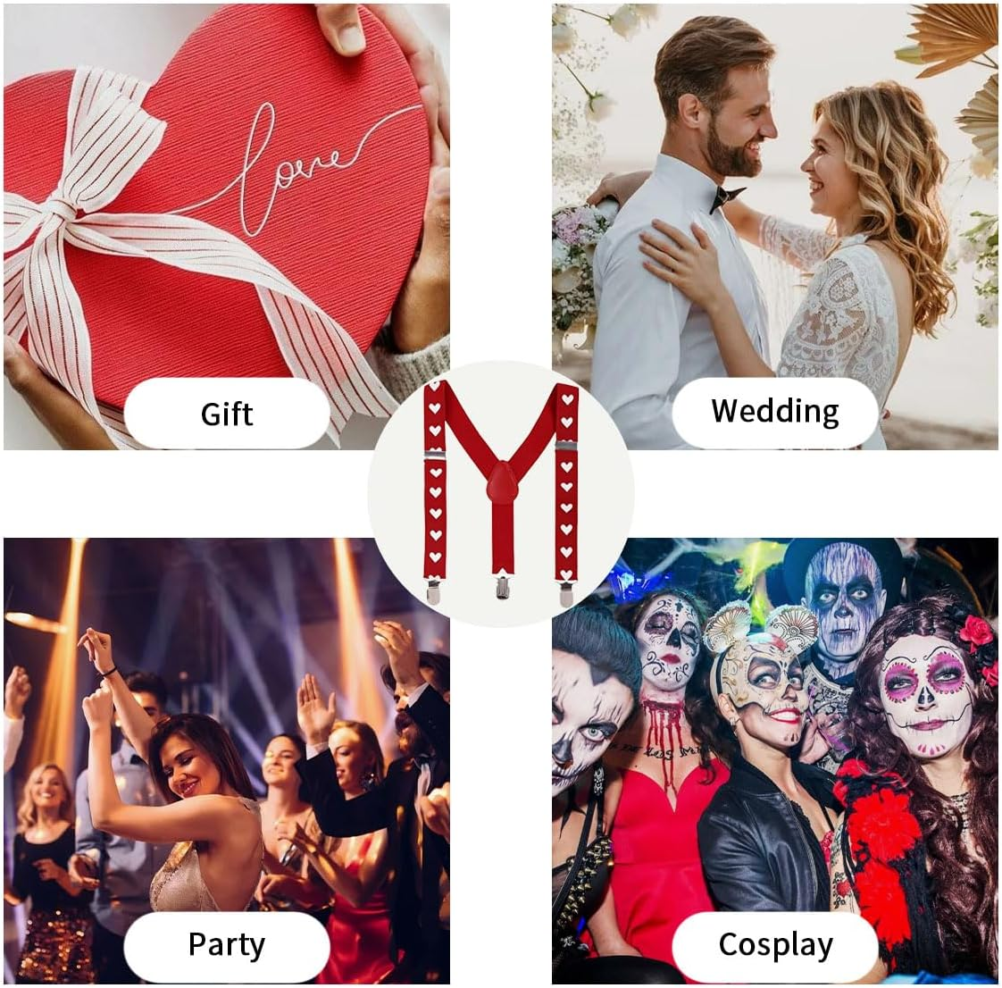 Xnxnzhho Valentine&rsquo;S Day Suspenders for Men, Red Adjustable Heart Suspenders Heavy Duty Clip, for Valentine Wedding Party image number 2