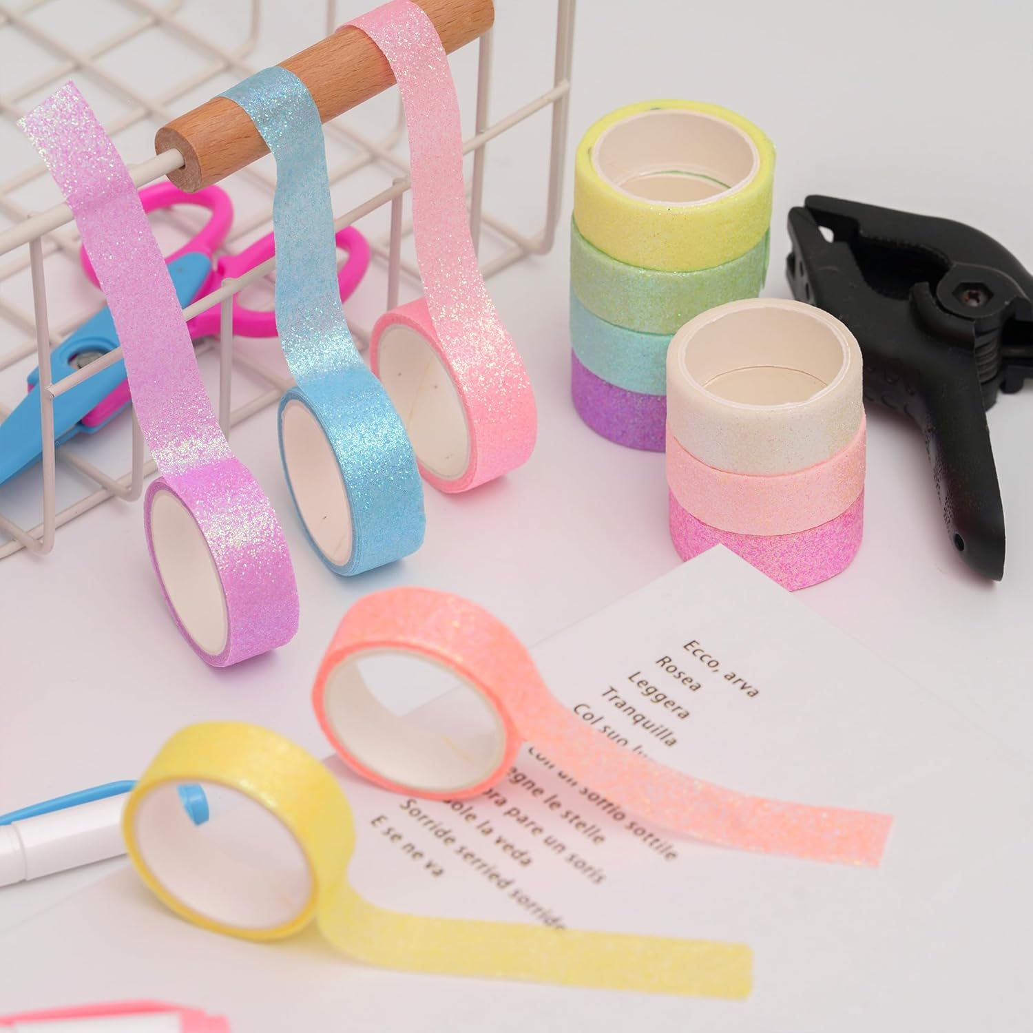 YUBX Glitter Washi Tape Set 12 Rolls Sparkling Foil Decorative Sprinkle Colored Masking Tapes for Arts, DIY Crafts, Journals, Planners, Scrapbook, Wrapping (12 Colors) image number 1