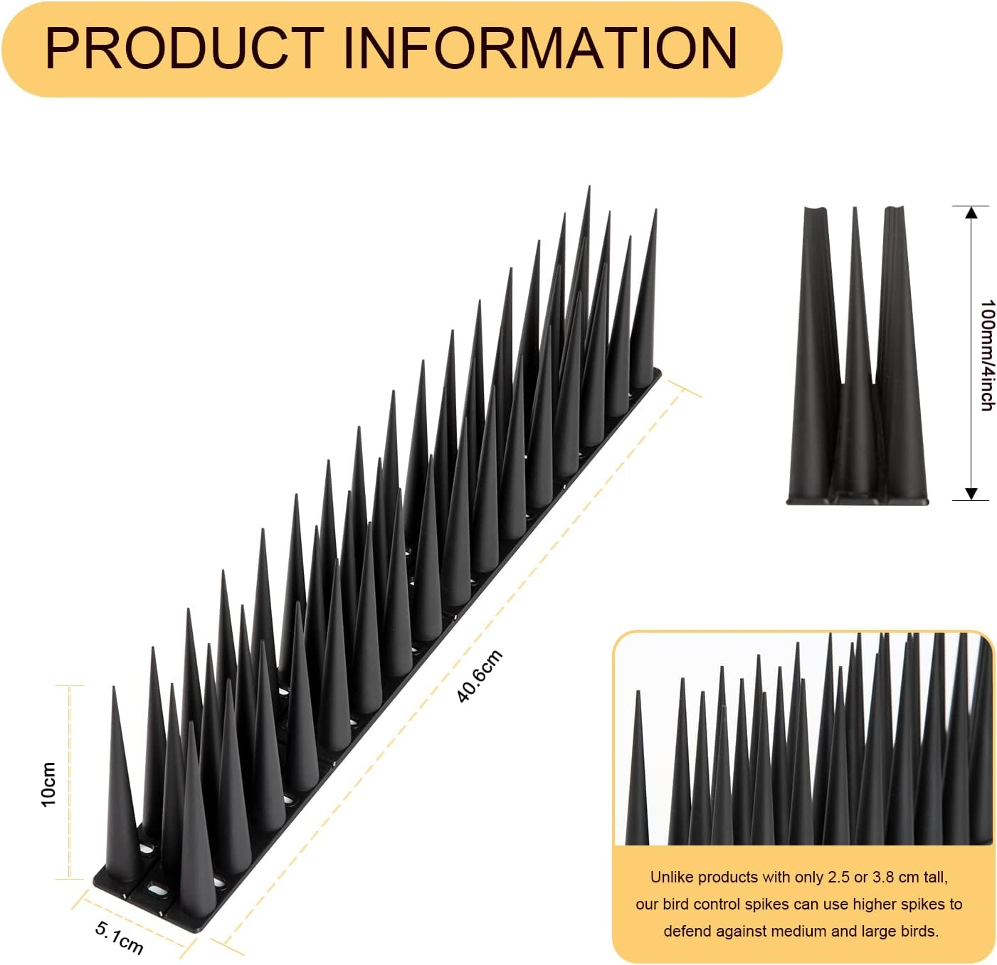 OFFO Bird Spikes 10Cm High for anti Pigeons Spikes to Keep Birds or Animals Away, Fence Spikes of Bird Deterrent Covers 5.68M(18.67 Feet),Black image number 4