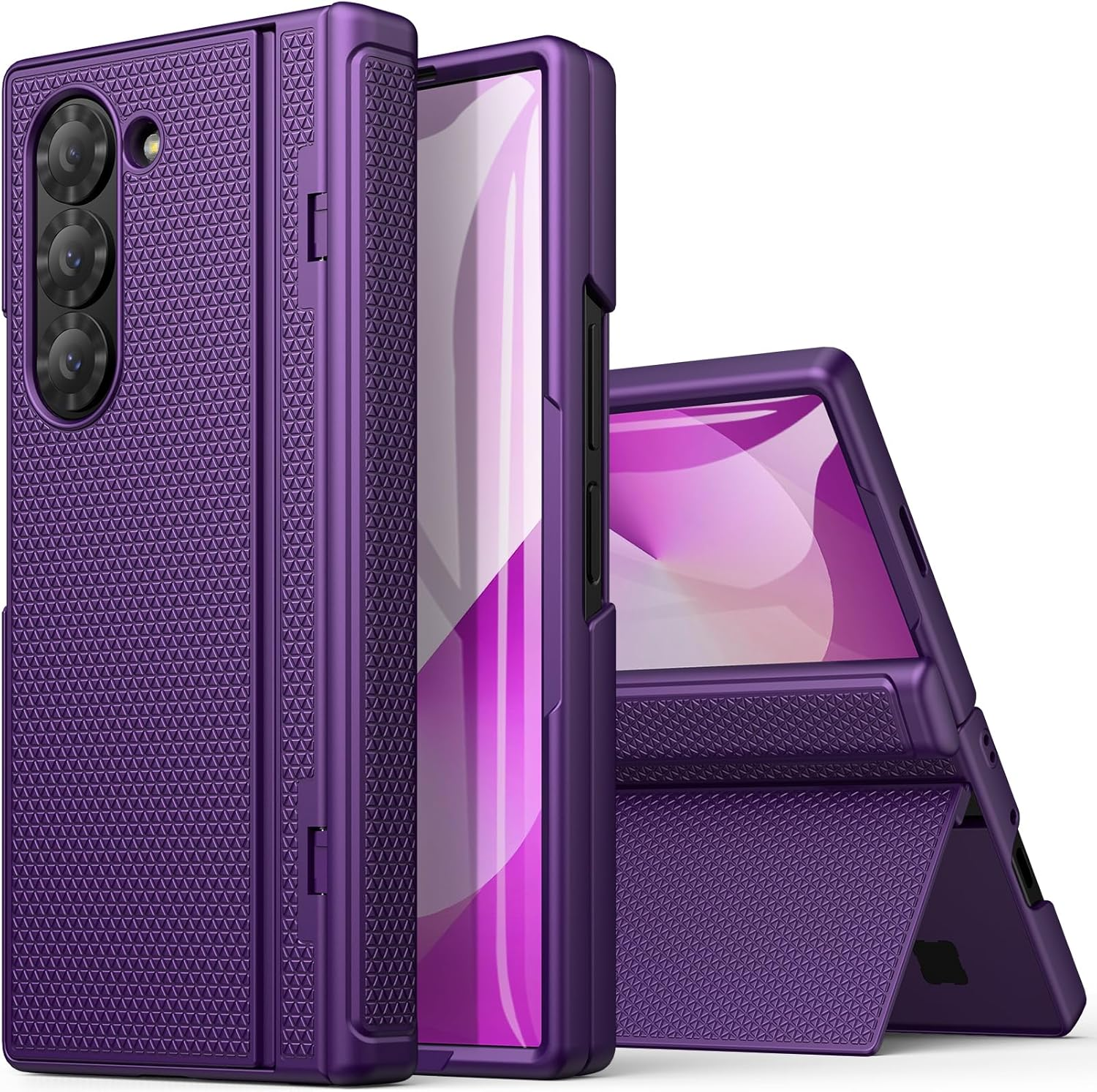 SIXBOX for Samsung Galaxy Z Fold 6 Case Slim with Stand, Tempered Screen Protector & Hinge Protection & Slim Thin, 360&deg; Full Body Rugged Hard Protective Phone Case for Galaxy Z Fold 6 5G 2024, Black