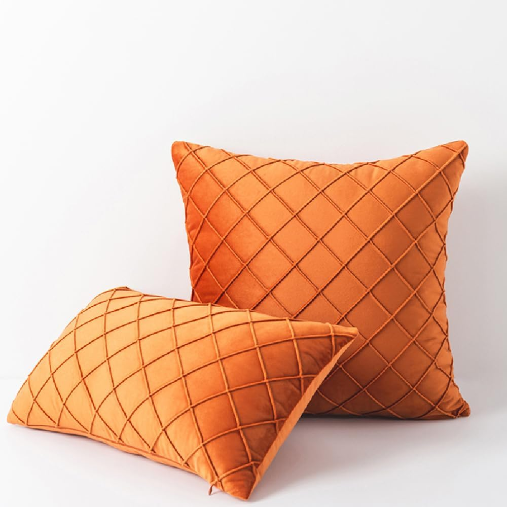Hyper Cover Velvet Cushion Cover with Diamond Pleated Checked Design (45X45 Cm, Tiger Lily) - Perfect for Sofa, Couch, Room Decor - Sage, Large Square Cushion - Boho Home Decor, Throw Pillow Covers image number 3