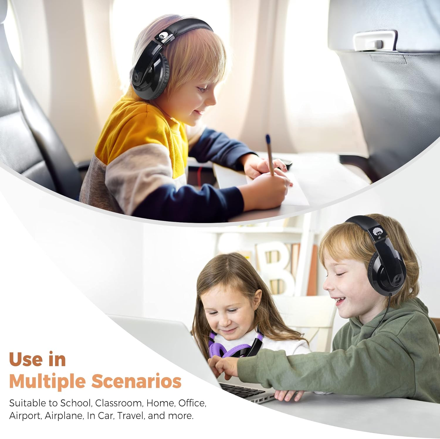 Rockpapa Comfort Kids Headphones, over Ear Head Phones Childrens Wired with Adjustable Headband, Foldable, Stereo Sound, Wired Headphones for Kids Girls Teens Adults(Black) image number 2