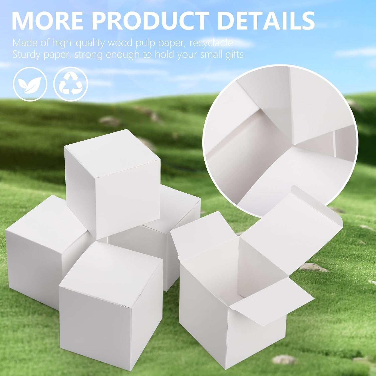 Geepen 40-Pack Kraft Gift Boxes 10X10X10Cm, Small Brown Paper Boxes with Lids for Favours, Weddings, Parties, Jewellery, and DIY Crafts White image number 5