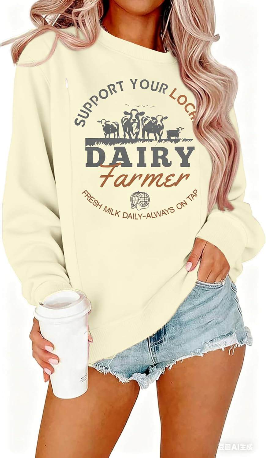 UNIQUEONE Women Nursing Sweatshirts for Breastfeeding Hidden Zipper Maternity Tops Long Sleeve Pullover Casual Clothes