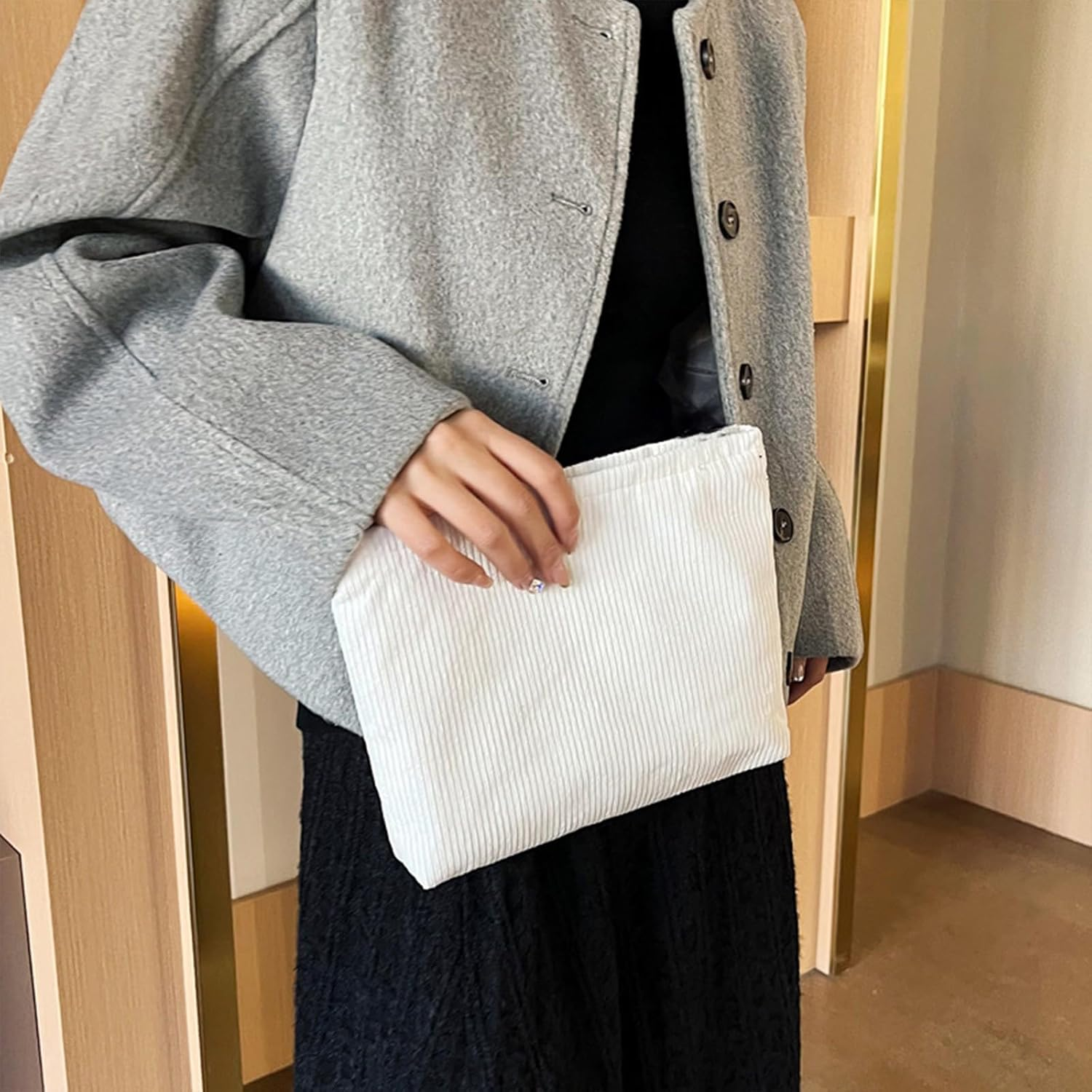 Small Makeup Bag for Women, Mini Makeup Pouch for Purse Large Corduroy Travel Cosmetic Bag Cute Toiletry Bag Travel Accessories Preppy Makeup Brushes Aesthetic Accessories Storage Bag - Large+Mini Pink image number 6