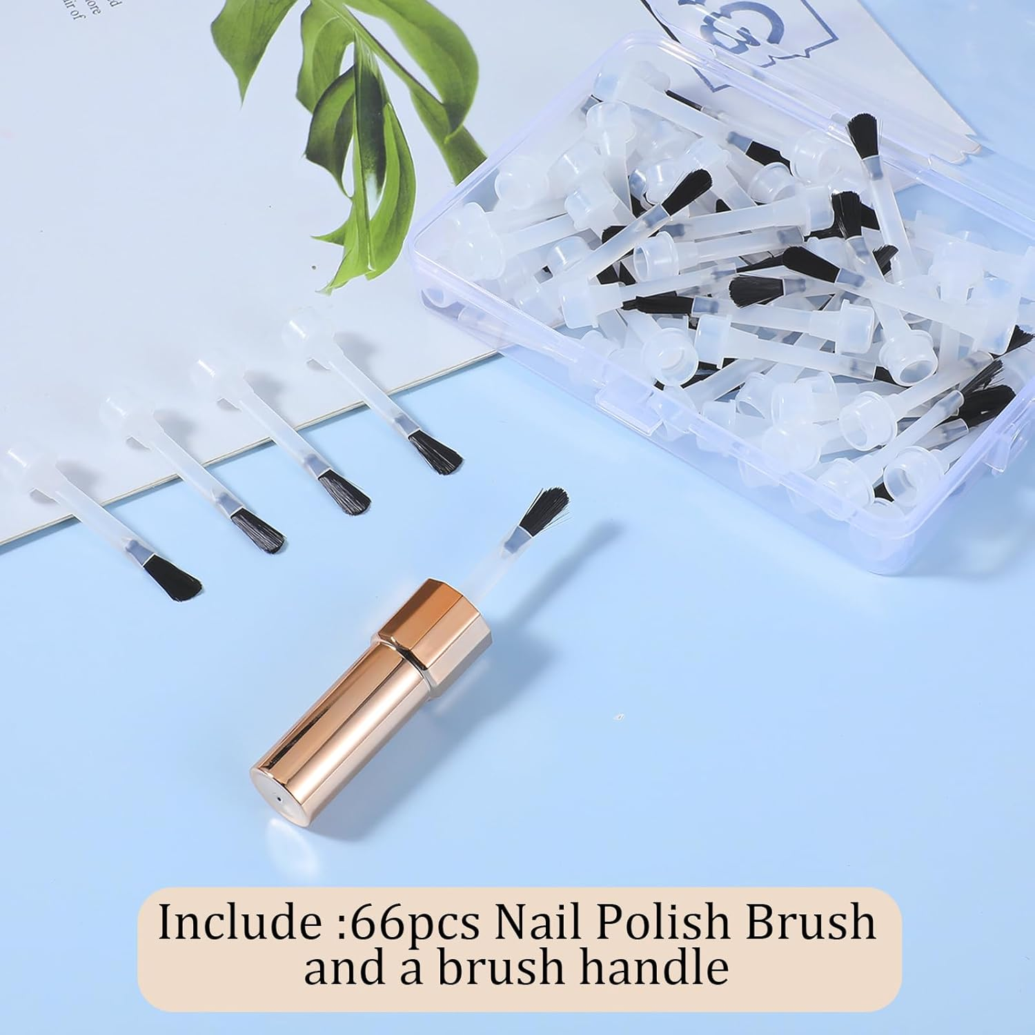 Ouligay 66 Pcs Replacement Nail Polish Brush Kit,Disposable Gel Brush with Handle,Dip Powder Liquid Replacement Nail Art Brush with Box for Women image number 2