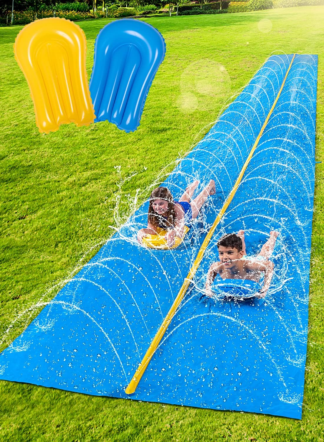 Sloosh Huge Water Slide, 30Ft X 6Ft Heavy Duty Lawn Water Slip with Built-In Sprinkler and 2 Slip Inflatable Boards for Kids Adults Party Summer Yard Lawn Outdoor Play Activities image number 4