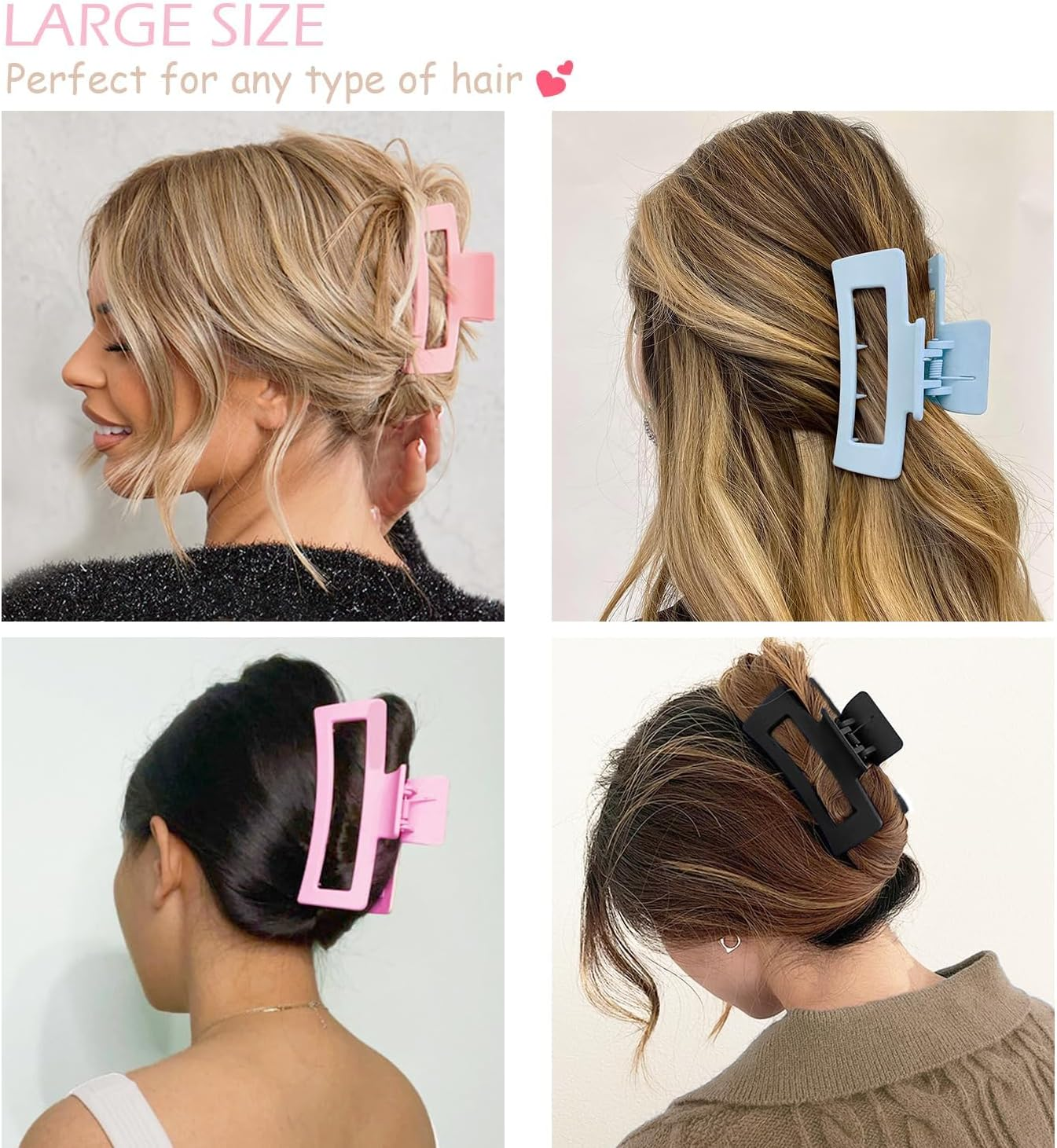 Large Hair Clips 12 Pieces Flower Hair Clips for Thick Hair Large Hair Clips Cute Hair Clips 3 Styles Hair Clips for Thin Hair Women (Pink, Purple, Blue, Black) image number 1