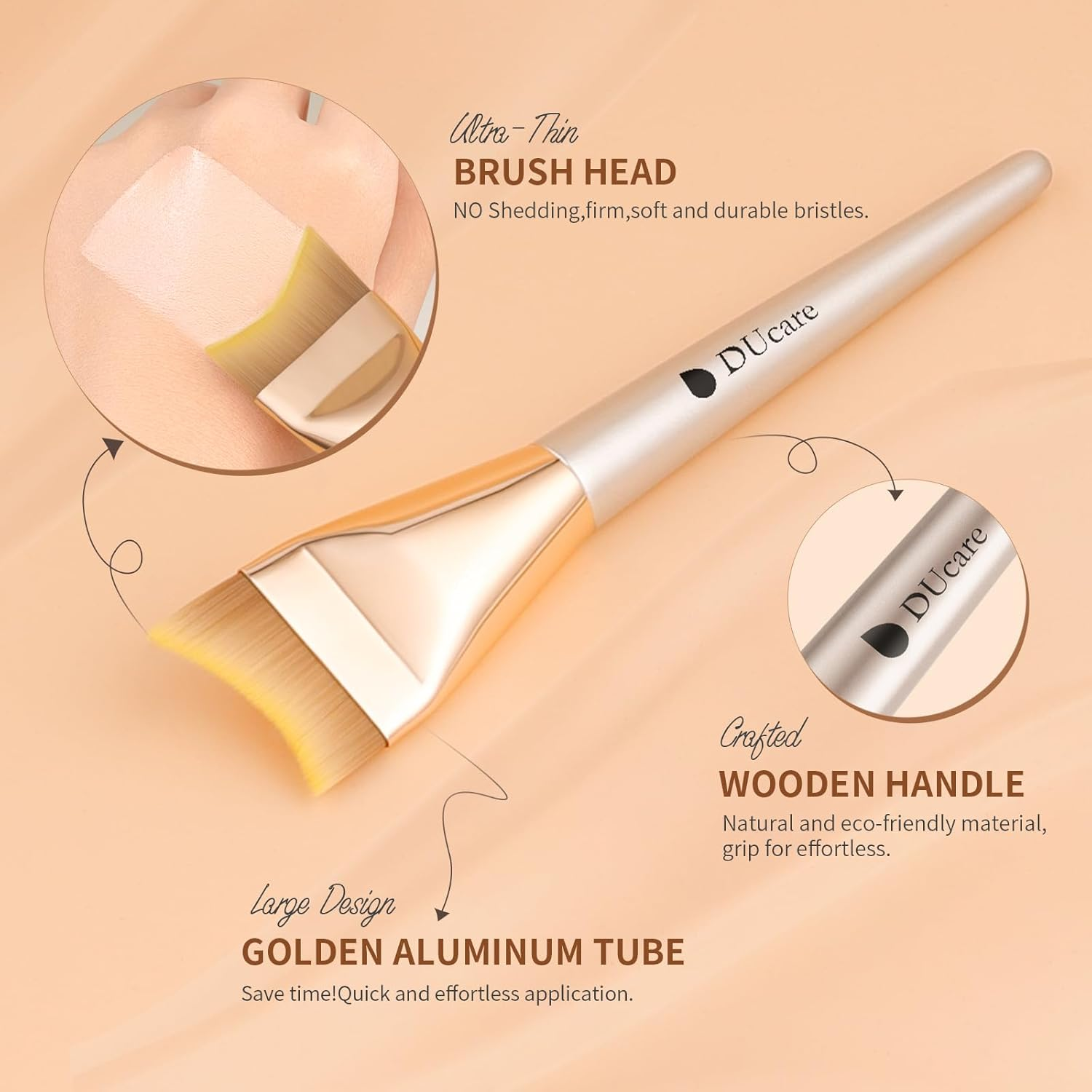 Ducare Foundation Brush, Ultra Thin Angled Makeup Brush, No Trace Facial Brush Face Makeup Brushes for Liquid Foundation, Blending Cream, Mask, Mud, Mixed Mask（Gold） - Dual-Ended Black image number 6