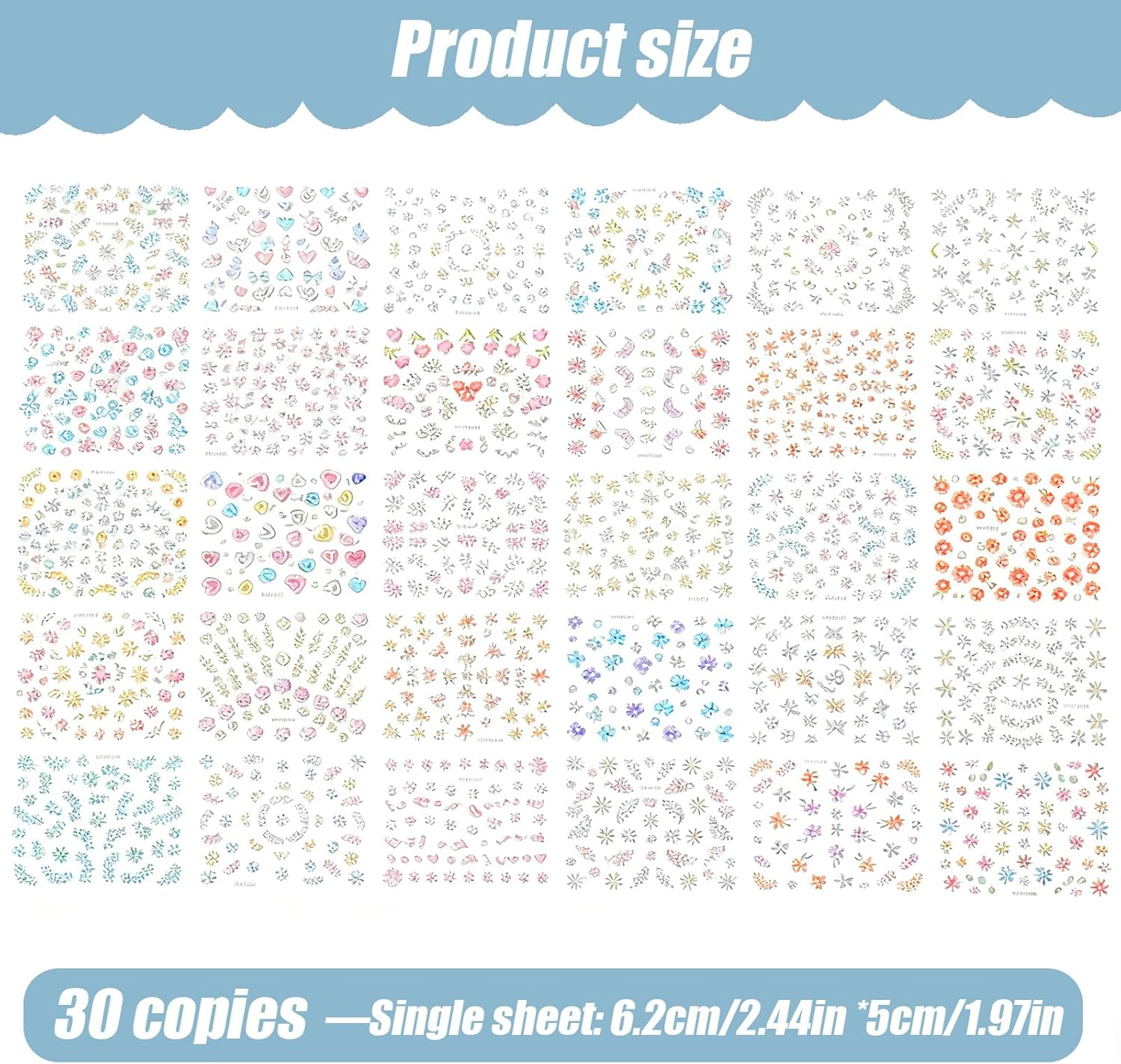 Nail Art Stickers, 30 Sheets 3D Flower Nail Decals for Girls, Self-Adhesive Colorful Daisy Floral Heart Bow Tie Designs for Manicure DIY image number 4