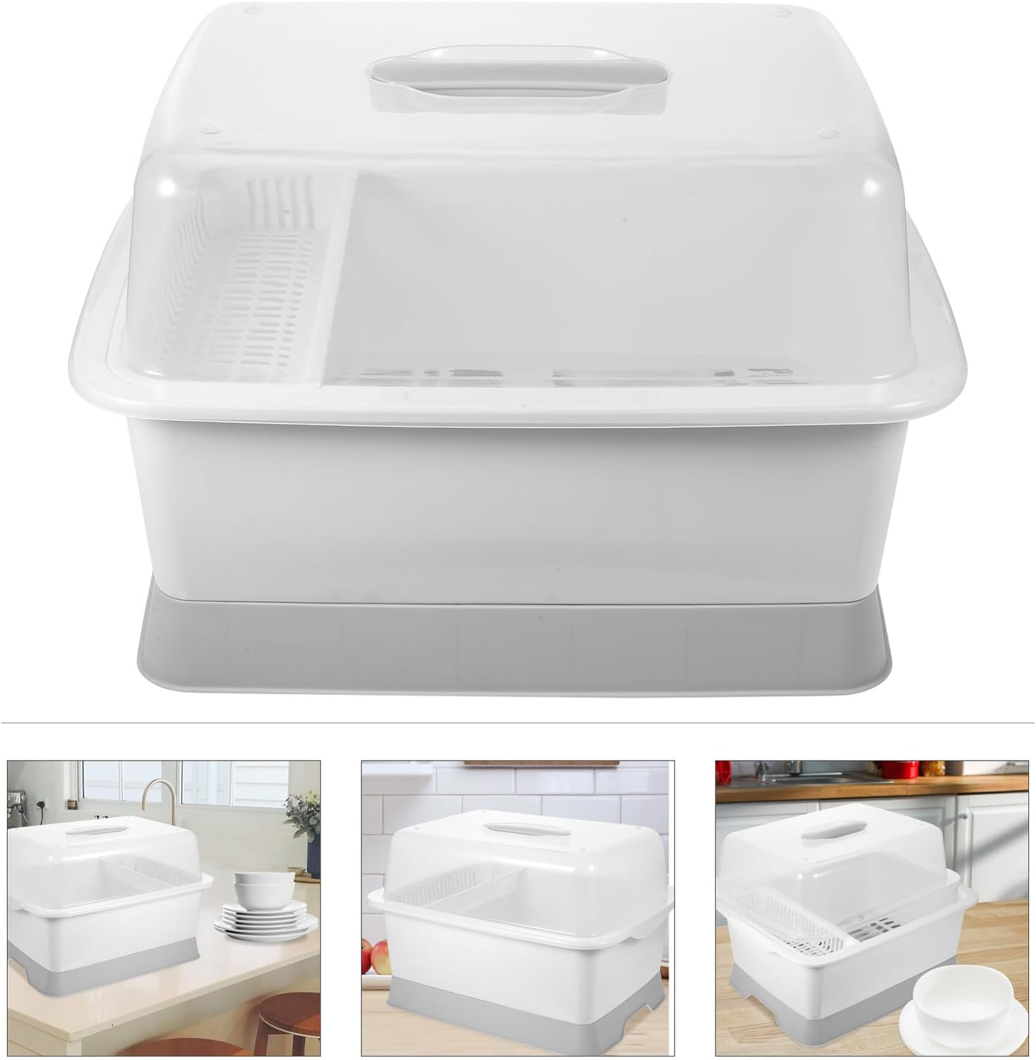 COHEALI Lid Kitchen Tableware Organizer with Ventilated Dish Drying Rack Removable Drip Tray Portable Medium-Sized PP Utensil Holder for Bowls Plates Forks and Spoons Storage image number 5