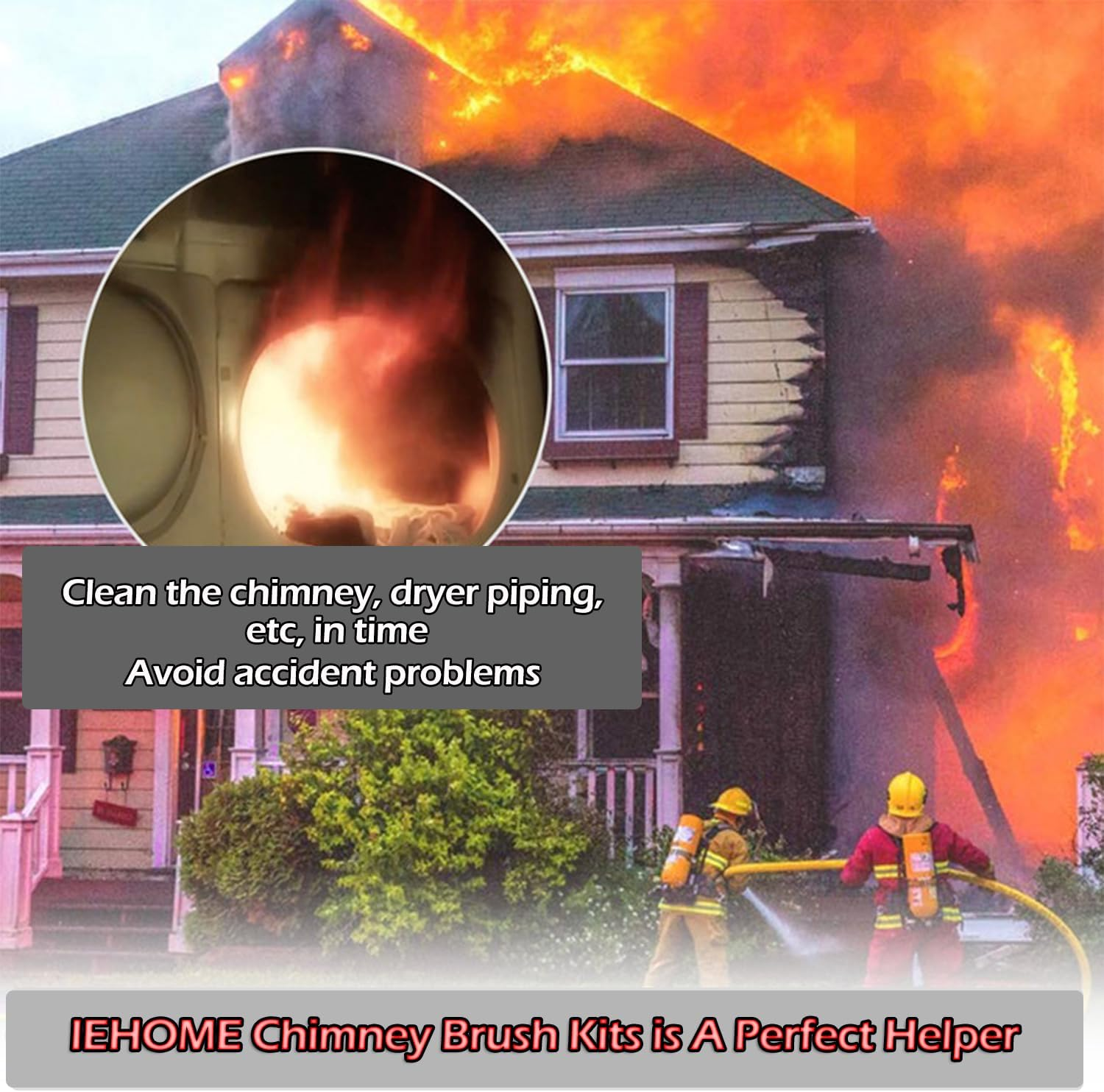 24 Feet Dryer Vent Cleaning Brush Kits, Chimney Cleaning Flexible Lint Brush with Drill Attachment, Synthetic Rotary Brush Head Fireplace Sweep Kit for Kitchen,Laundry,Pipe Cleaning image number 3