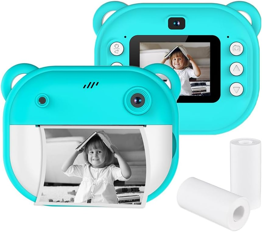 Namolit Kids Instant Print Camera 1080P Digital Camera with Dual Lens, 2 Inch Screen, Built-In Battery, Picture Frames, Thermal Printing Paper, Blue