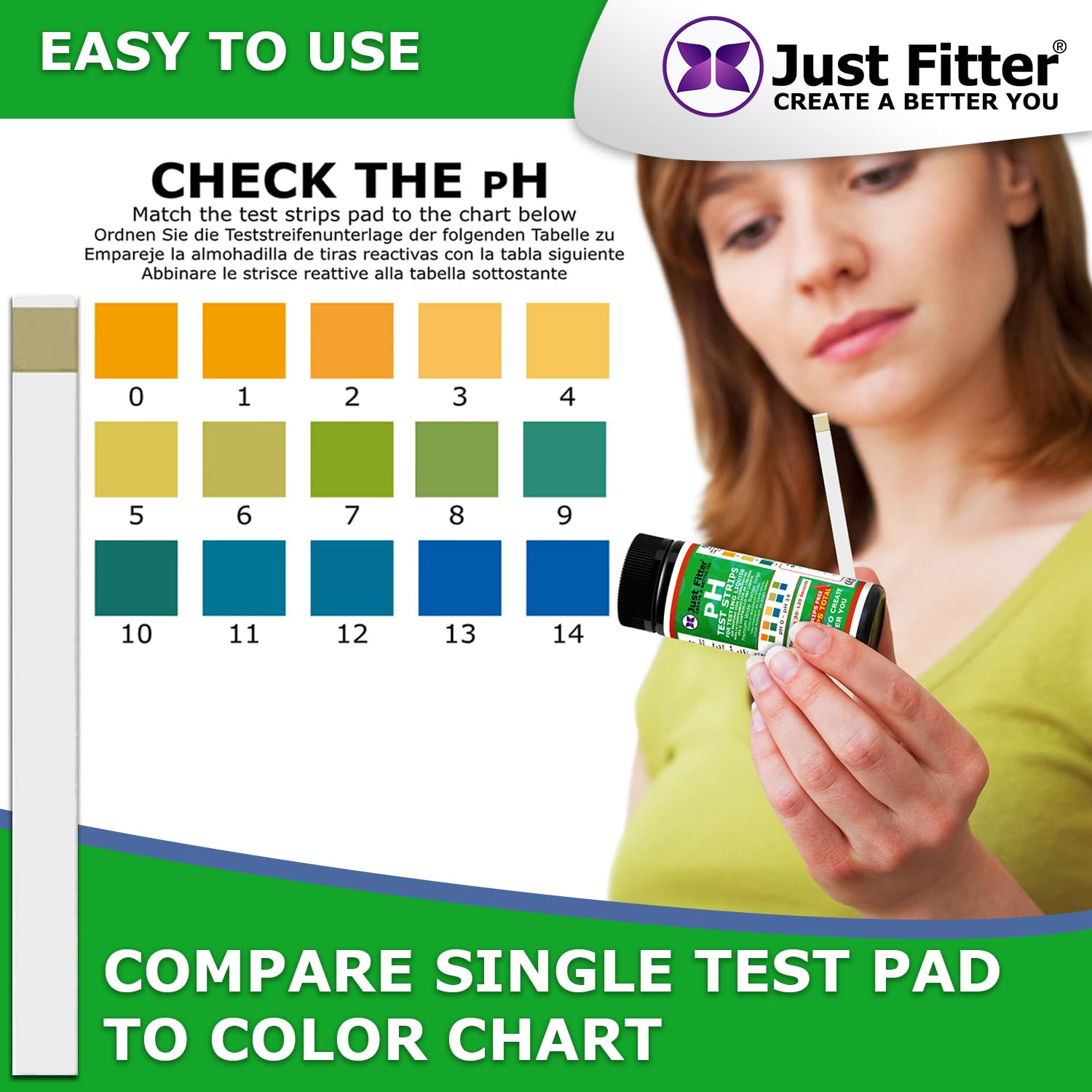 Just Fitter Alkaline Water Ph Test Strips. Testing Kit for Home Drinking Water and Liquids. Universal Tester for Aquarium, Fish Tank, Pool, Hot Tub, Spa, Kombucha, Fermentation and Brewing Process. image number 4