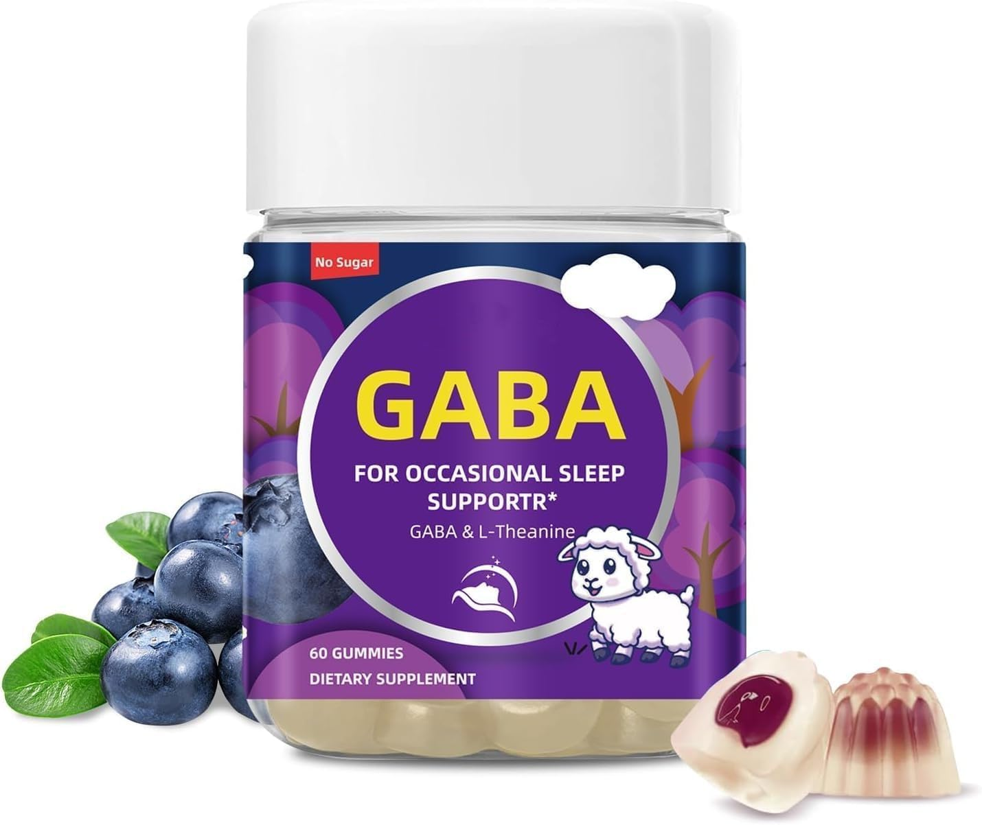 Sleep Gummies Supplements for Adult Calm with GABA,L Theanine for Brain,Sleep Support and Mood Stabilizer, Melatonin-Free,Blueberry Flavor 60 Gummies image number 6