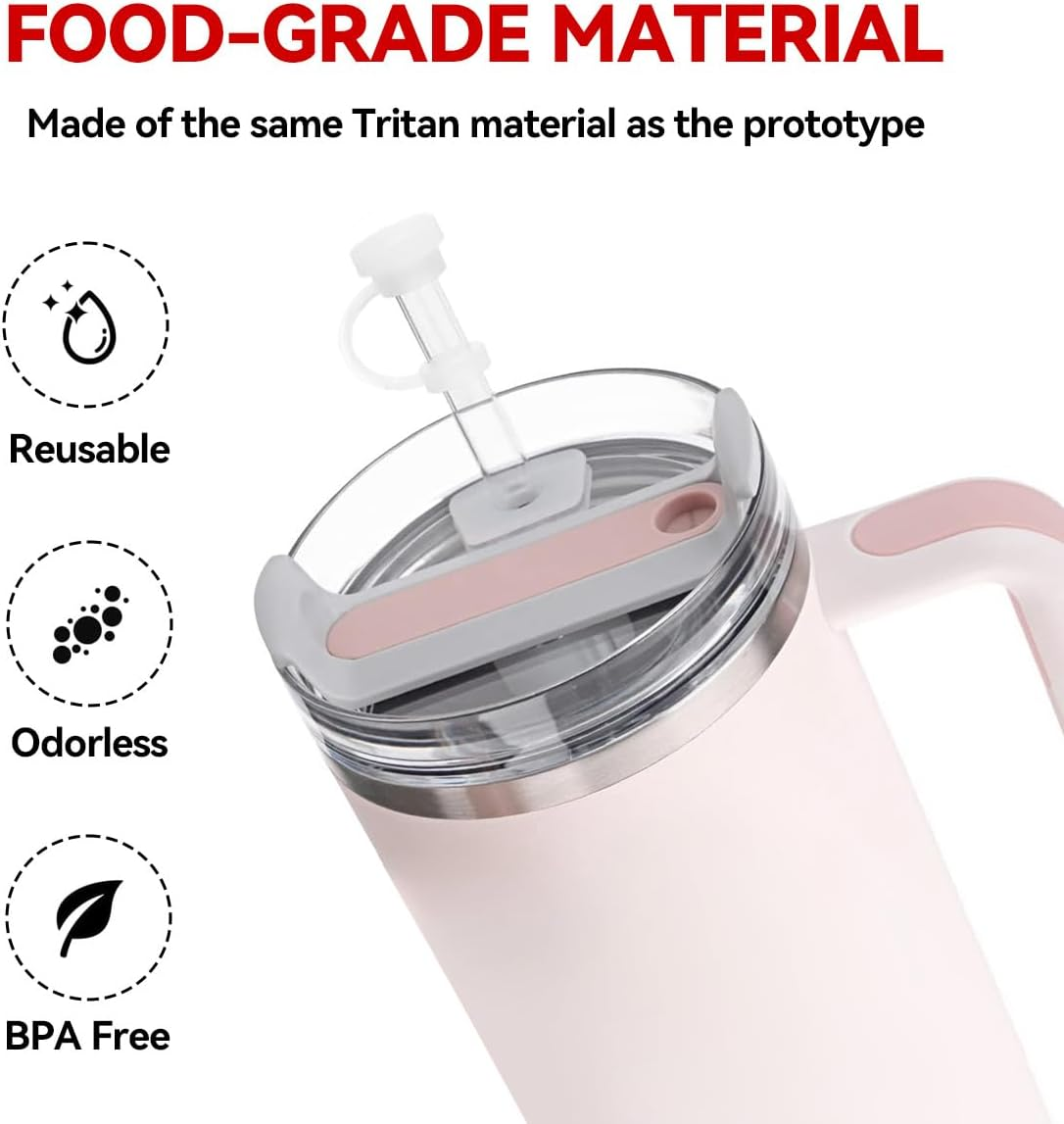 Proxima Direct Straw Cover Spill Stopper Accessories Compatible with Stanley Cup 2.0 40Oz/30Oz Include 6 Clear Straws Replacement with Cleaning Brush, 4 Leak Sproof Plug & 2 Silicone Cover Caps image number 3