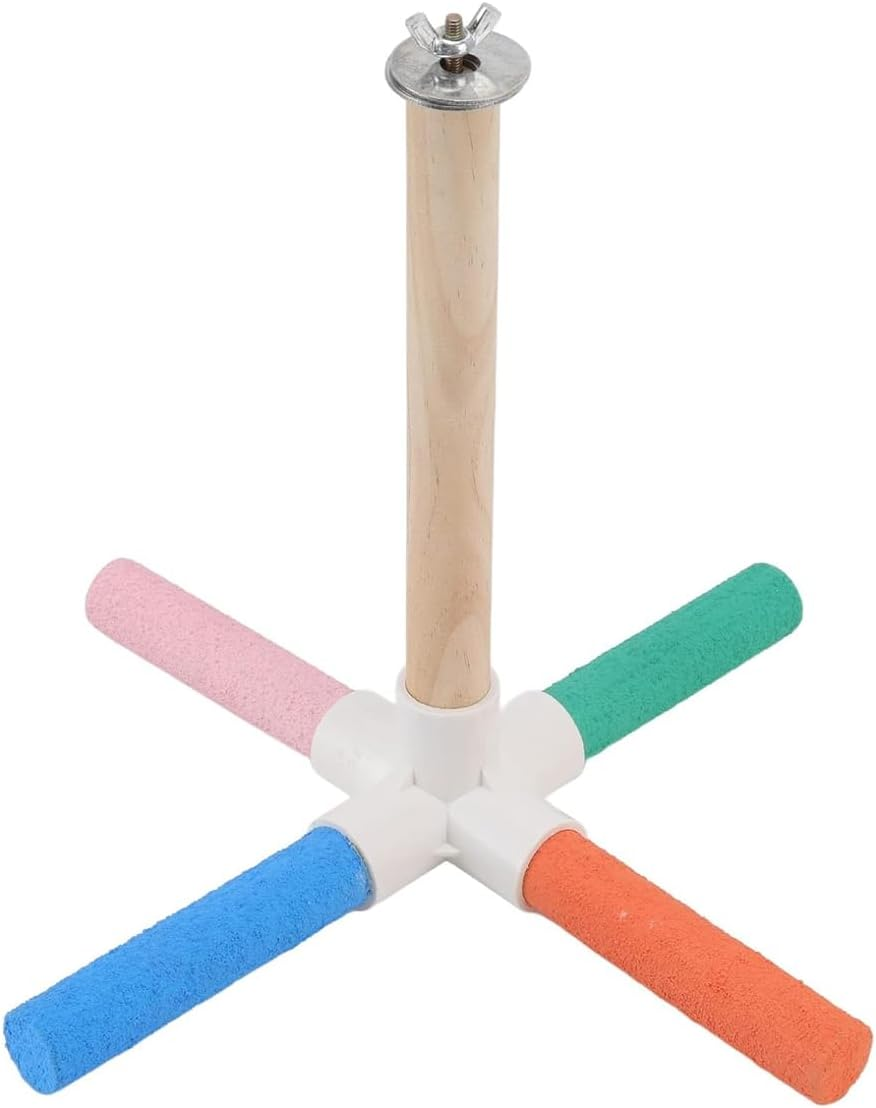 AIMALL Colorful Parrot Perch Stand &ndash; Cross Scrub Grinding Claw Bar for Birds, Easy to Install, Measures 7.09 Inches image number 4