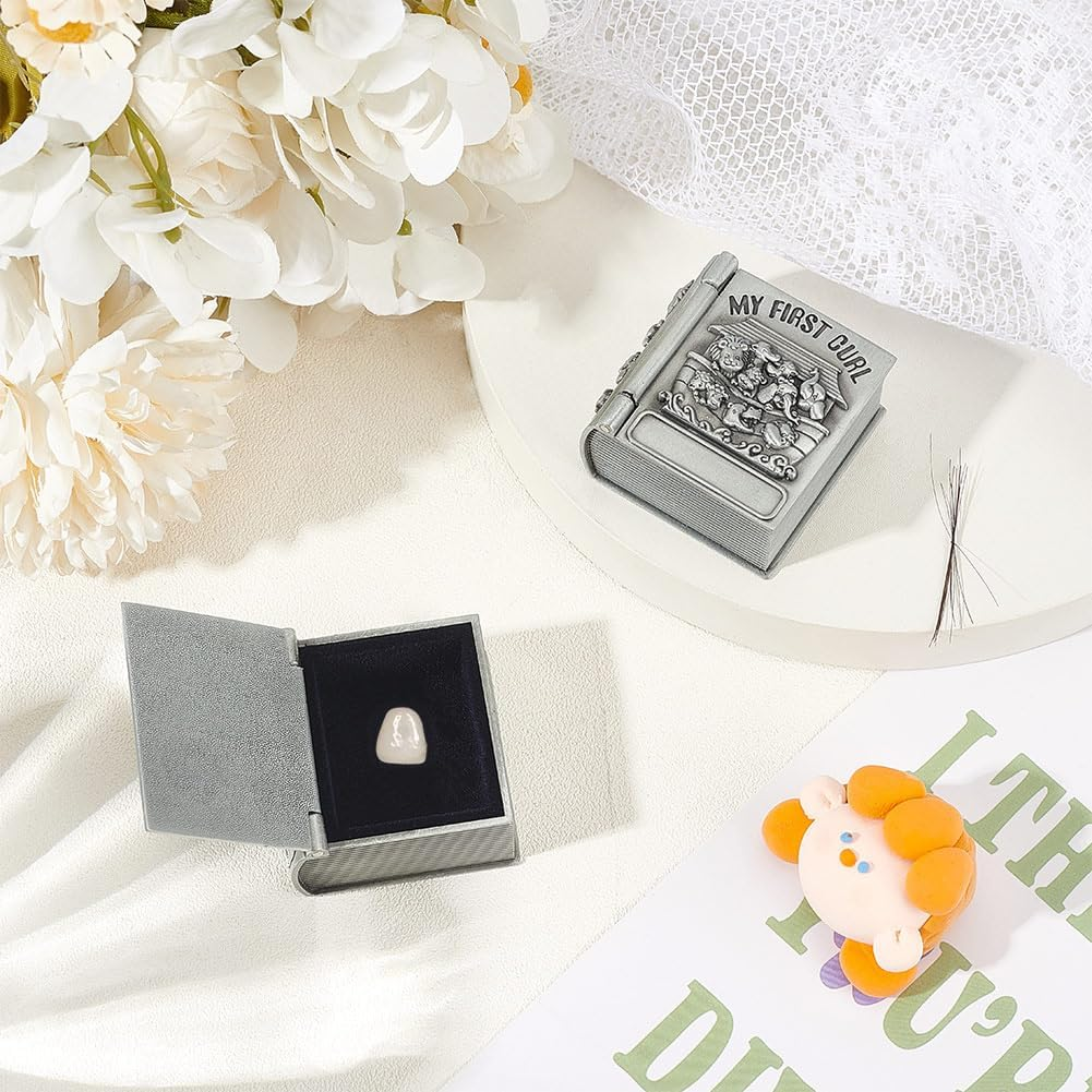 FINGERINSPIRE 2Pcs My First Curl and My First Tooth Keepsake Box Antique Silver Tooth Collection Organizer Holder My First Curl and Tooth Keepsake Box Set for Babies to Keep the Childhood Memory - Elephant Shape image number 3