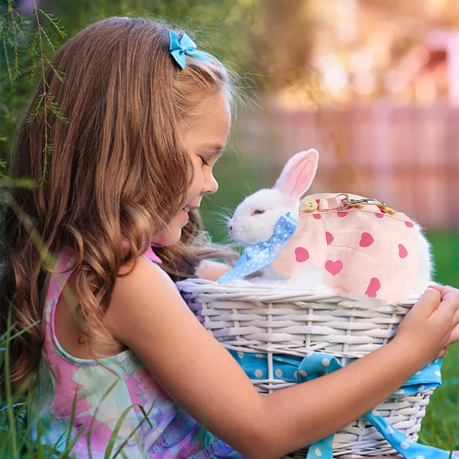 Guinea Pig Clothes,Rabbit Harness,Ferret Bunny Clothes with Pet Rabbit Harness and Leash Mini Hat Bag Cute Brooch for Kitten Small Animal Collars image number 2