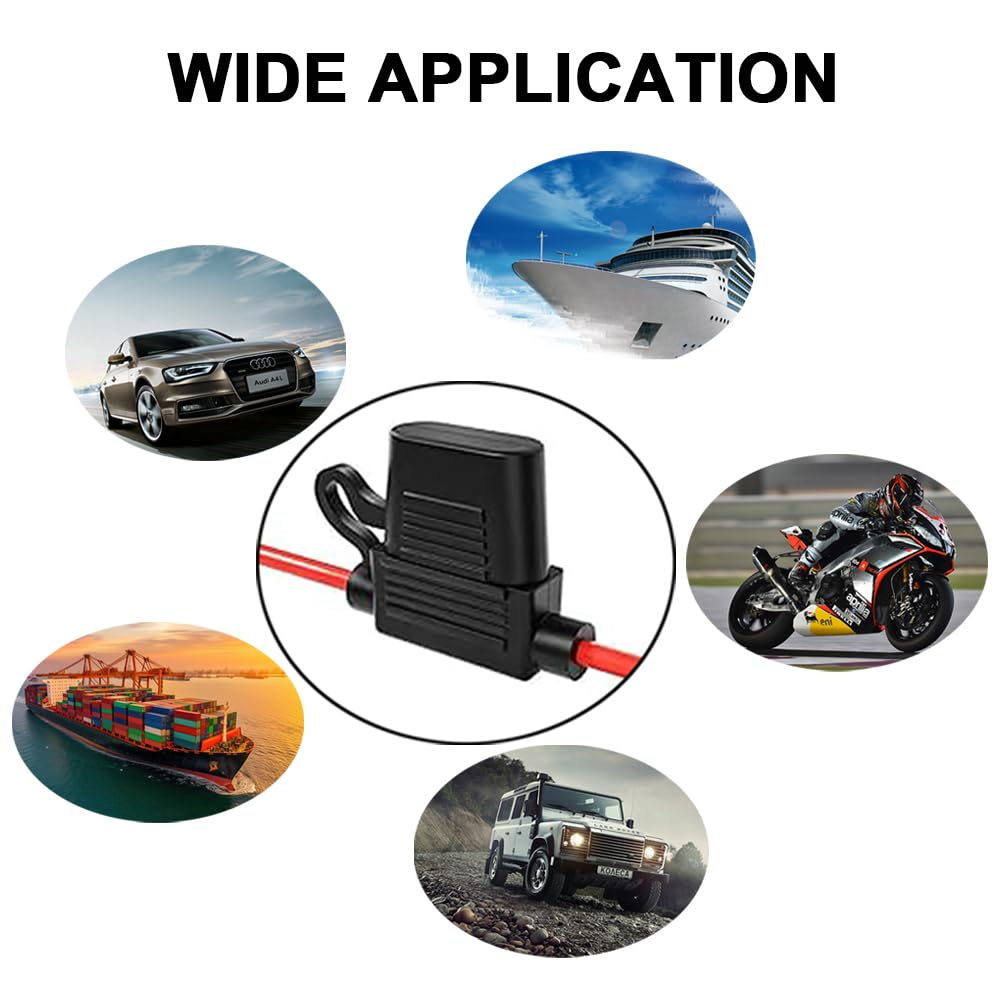 Upgraded 12 AWG Waterproof Fuse Holder with 55 Pcs Standard Car Auto Fuses, 6 Pack Inline Fuse Holder 32V Line Fuse Holders for Marine Auto (Medium) image number 3