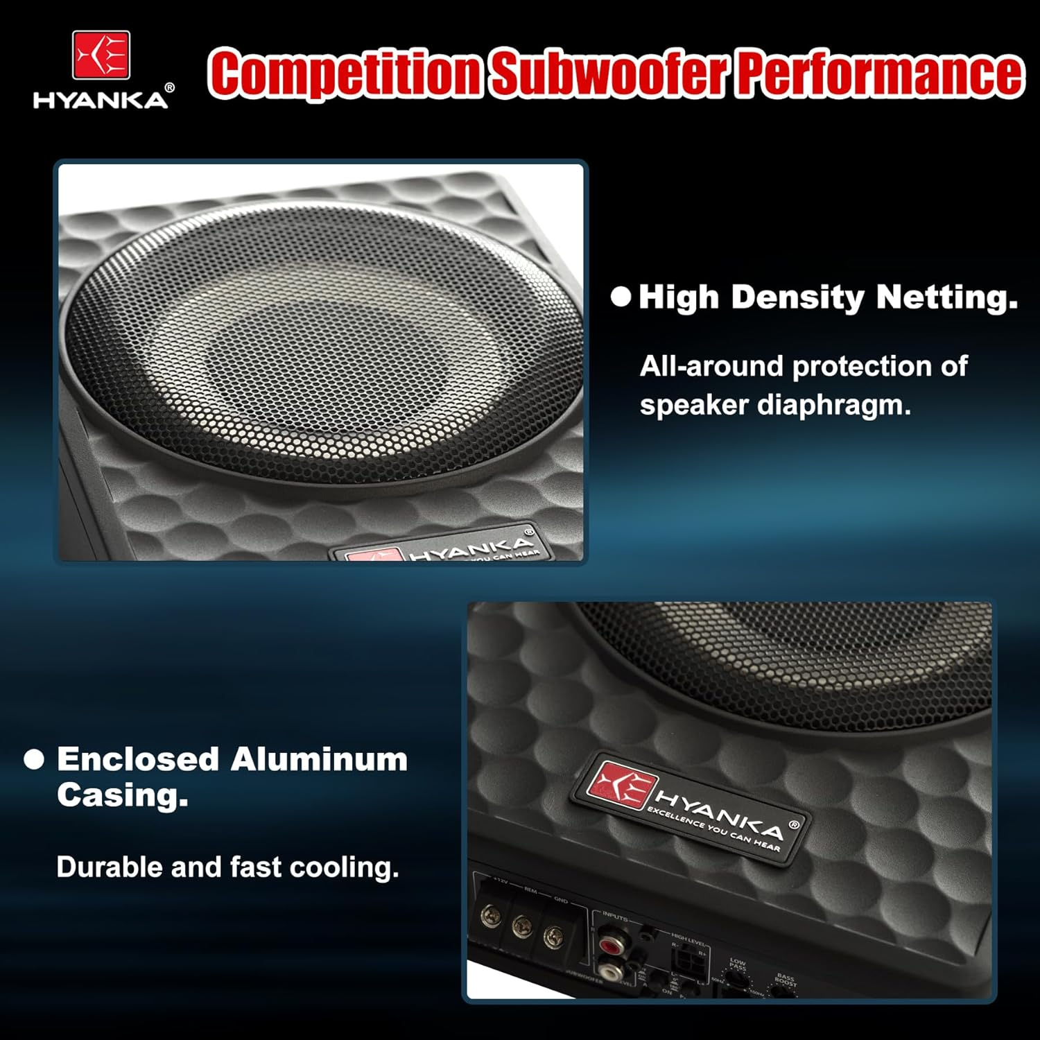 H Yanka SODA-08ASW 400W 8 Inch Compact Underseat Car Subwoofer with Built-In Amp, Slim Powered Subwoofer for Car/Truck/Jeep Audio image number 4