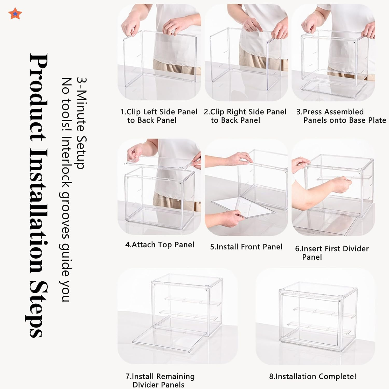 Pacify Acrylic Display Case for Collectibles, 5-Layer Stackable Clear Acrylic Box with Magnetic Lid & Movable Panels for Le-Go Pop Figure Toys Display Storage