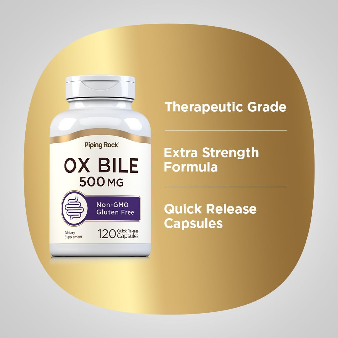 Ox Bile Supplement 500Mg | 100 Capsules | Digestive Enzyme | Non-Gmo, Gluten Free | by Piping Rock image number 4