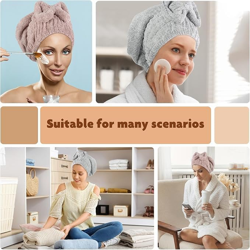 Microfiber Hair Drying Cap Hat, 2Pcs Microfiber Hair Drying Towels Absorbent Hair Drying Cap Bowknot Hair Turban Towel,Microfiber Hair Towel Cap Quick Drying Cap,Hair Towel Wrap Women Hair Drying Cap image number 4