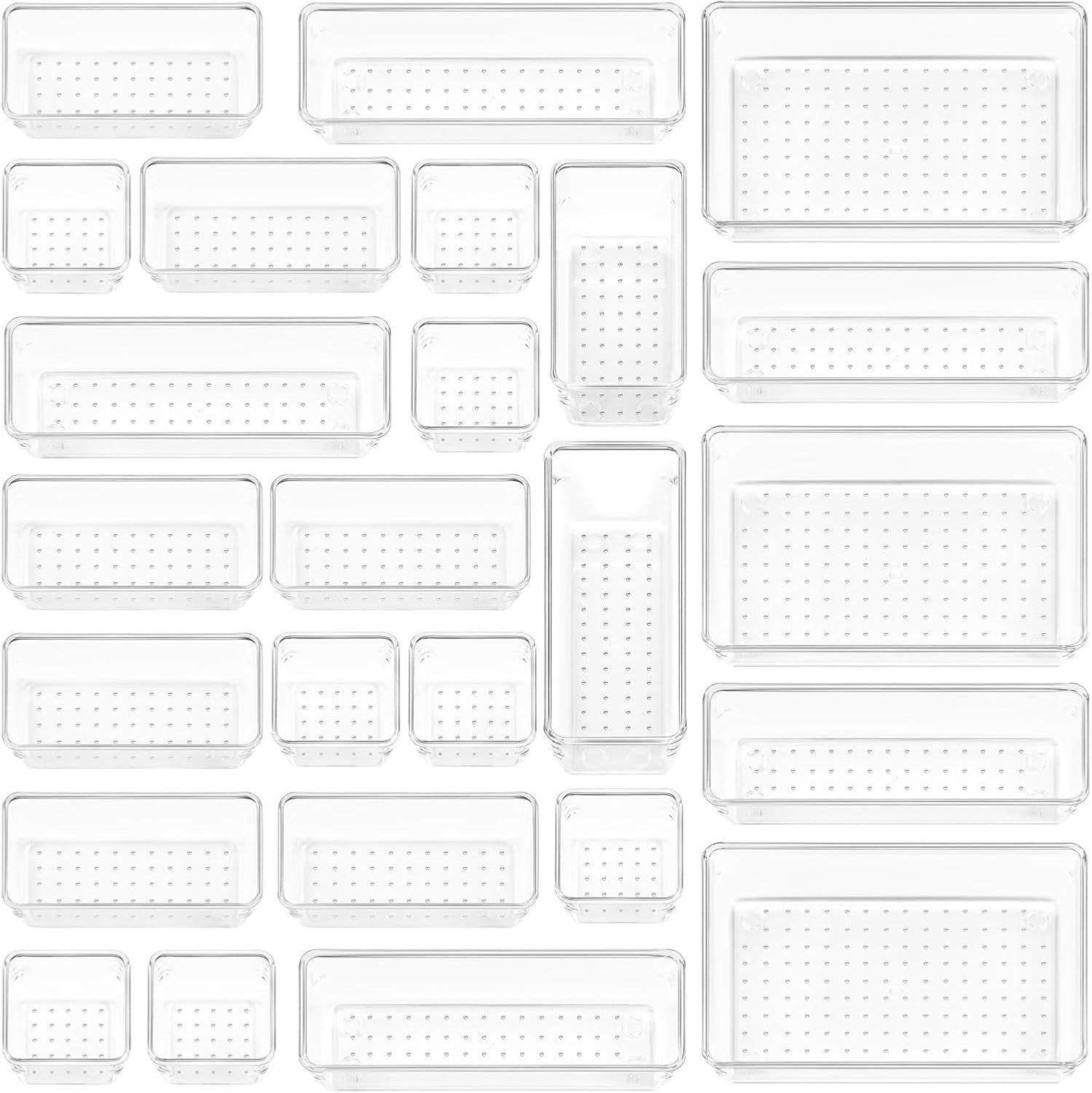 25 Piece Clear Plastic Drawer Organizers Set, 4-Size Modular Stackable Trays for Bathroom, Desk, Makeup, Jewelry, Kitchen Utensils and Home Storage,Shatter-Resistant, Anti-Slip Drawer Dividers image number 5