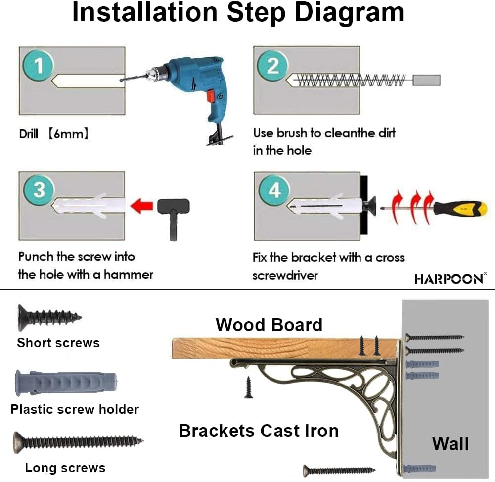 2 PCS 10 Inch Bracket Shelf Brackets Cast Iron Metal Corbels Ancient European Style Antique Brass - Black image number 6