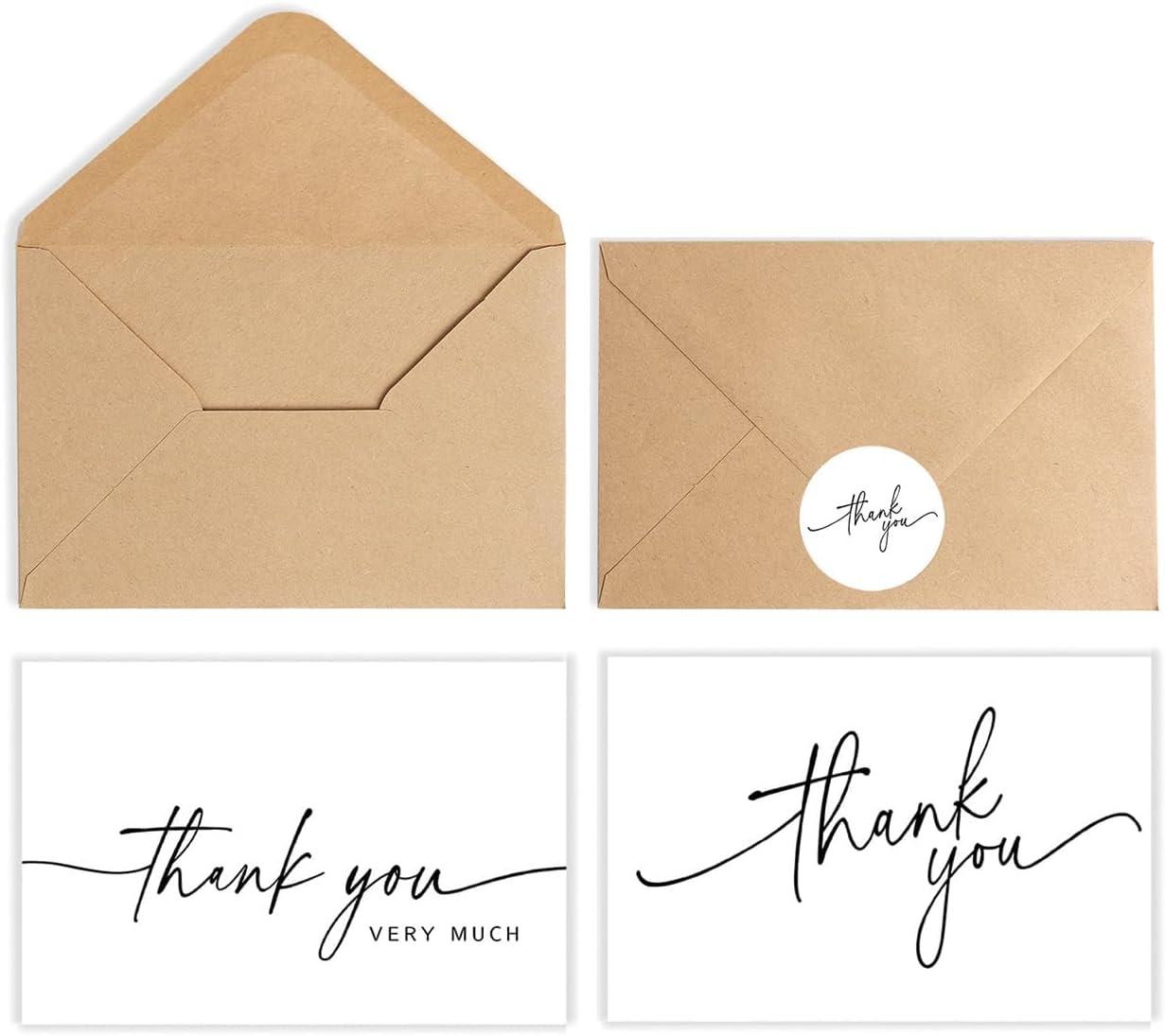 Wildflower Thank Cards with Envelopes,24 Pack Bulk,4X6 Inch,Kraft Envelopes,Wax Seal Stickers,Flower Greeting Cards with Envelopes Set,Butterfly Thank You Cards,For Baby Shower,Wedding,Bridal Shower,Graduation,Birthday,Funeral,Small Business,Gift
