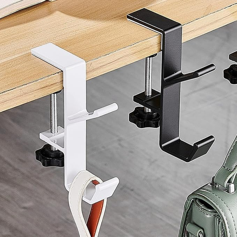 Mijradge Desk Mount Bag Holder Hook Clamp, 2-Pack, White+Black, Aluminium, 2 Hooks, Clamp Mount image number 2