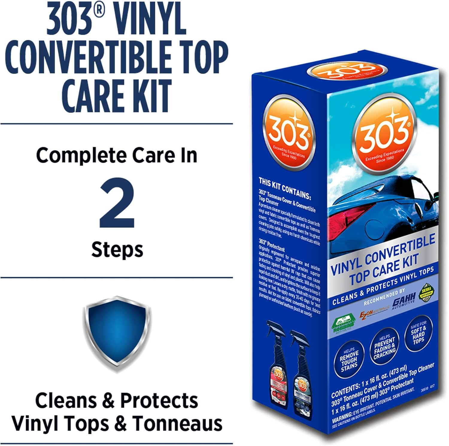 303 Products 30510 Convertible Vinyl Top Cleaning and Care Kit - Cleans and Protects Vinyl Tops - Includes Tonneau Cover and Convertible Top Cleaner 16 Fl. Oz. + Automotive Protectant 16 Fl. Oz.,Blue image number 6