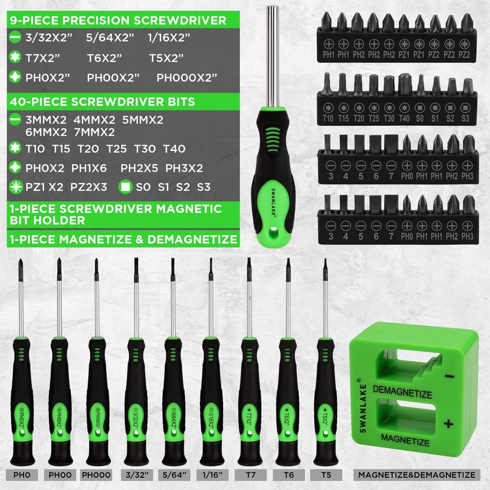 SWANLAKE 86PCS Magnetic Screwdriver Set,Includes Slotted/Phillips/Torx Mini Precision Screwdriver, Replaceable Screwdriver Bits and Nut Drivers with Sturdy Tool Box image number 5