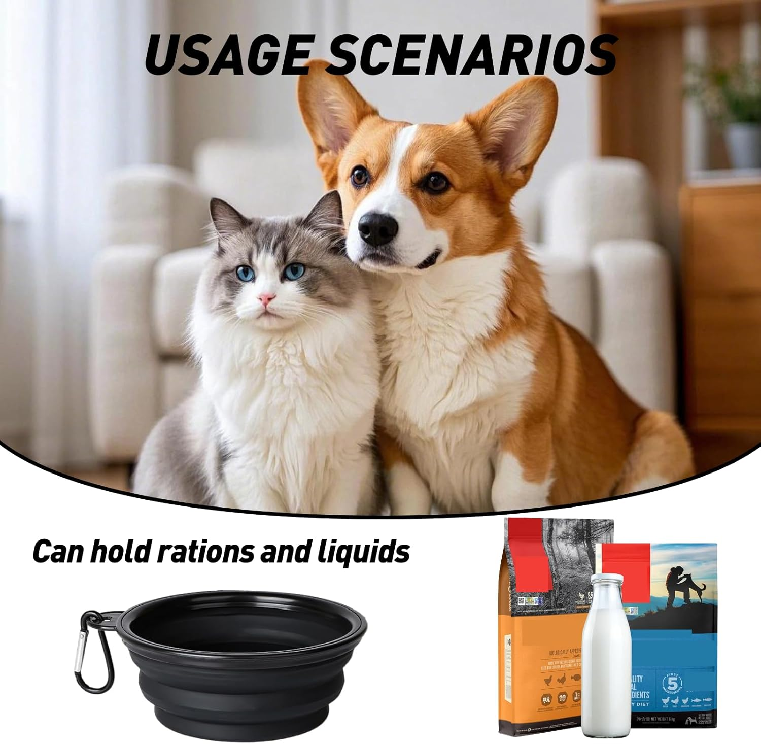 Extra Large Collapsible Dog Bowl, 1000Ml Foldable Travel Bowl for Dogs with Carabiner, Bpa-Free Silicone Food and Water Dish Perfect for Hiking, Camping, and Travel, 17.8Cm, Black XL Size image number 5