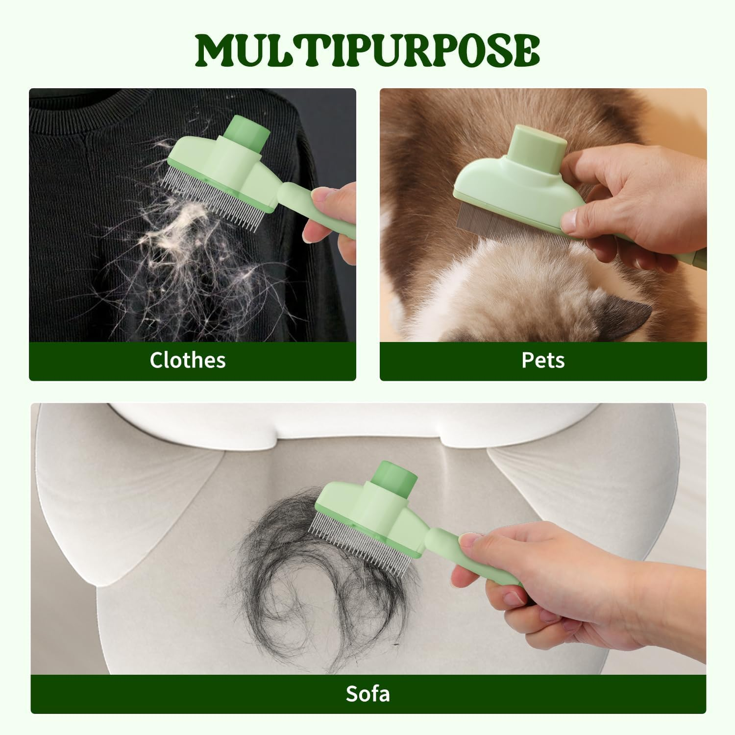 Amaezorx 2 Pcs 2025 New Self Cleaning Pet Brush for Cats & Dogs - Grooming & Shedding Brush with Long & Short Metal Teeth, One Click Release for Long & Short Hair (Green) image number 3