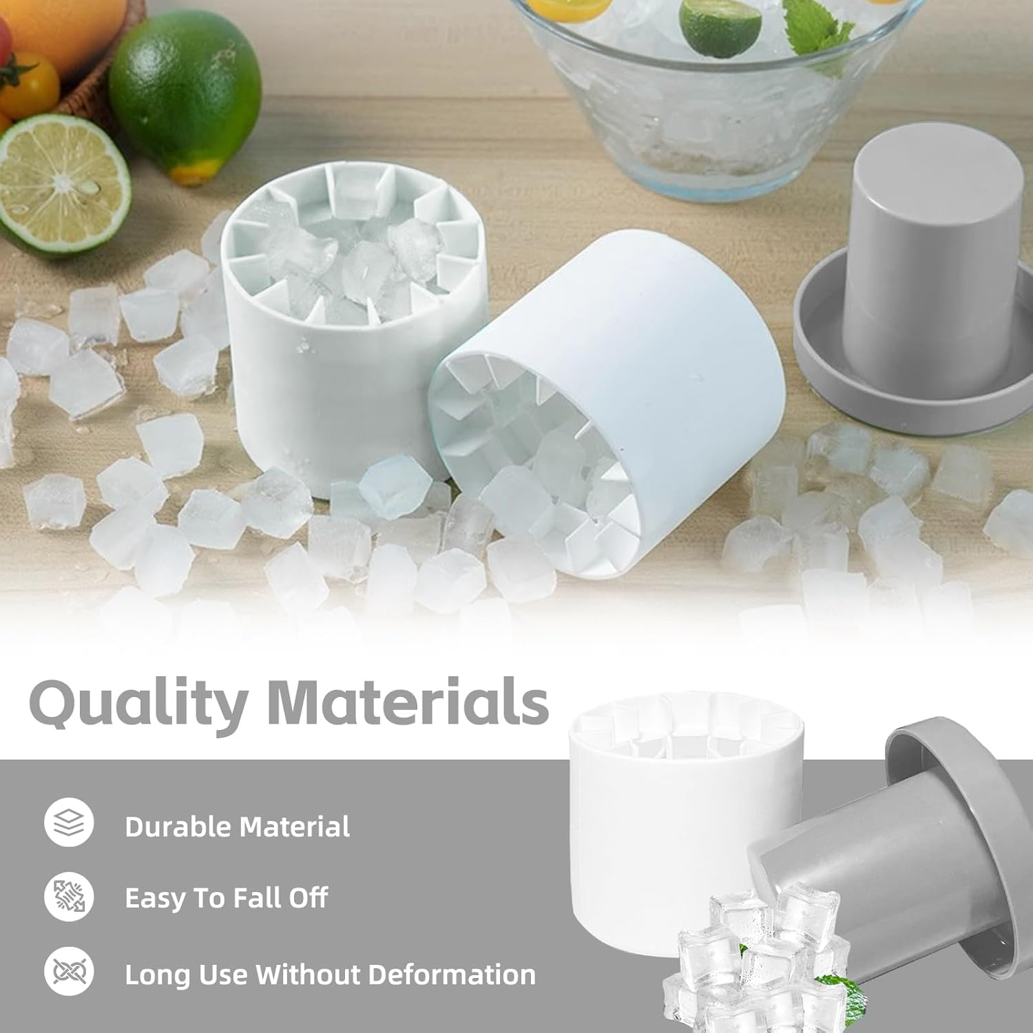 Ice Making Bucket, Quick-Freeze Silicone Ice Cube Tray with Easy Release and Compact Design (Grey)