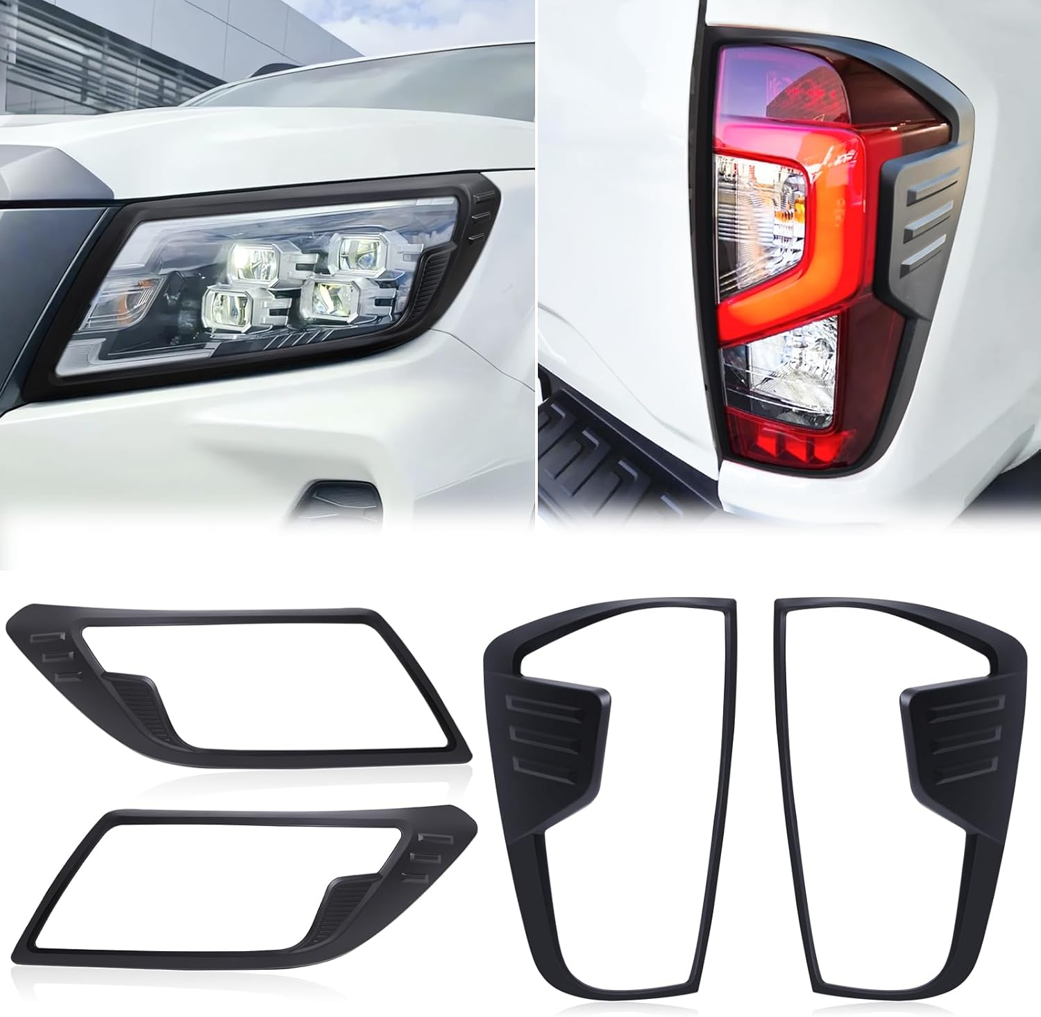 Headlight Tail Light Cover Trim for Nissan Navara NP300 D23 2021-2025 Accessories, Head Light Rear Taillight Trim Cover Protector Surround Frame Matte Black, 4Pcs/Set image number 1