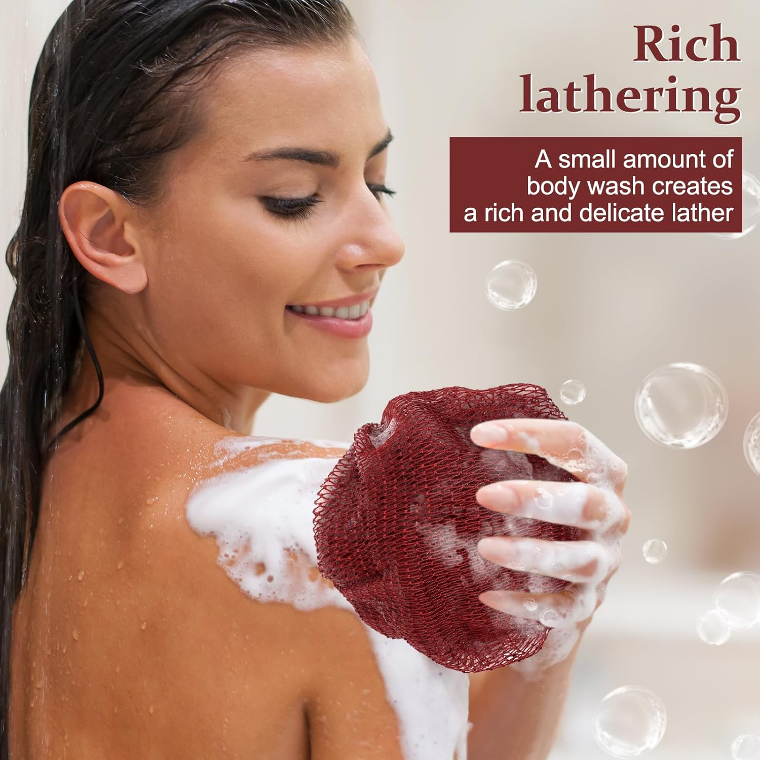 African Net Sponge with Knots,Authentic Exfoliating Bath Sponge for Deep Cleansing, Long-Lasting Body Scrub, Shower & Bath Accessories for Women & Men (Dark Grey) - Brown image number 6