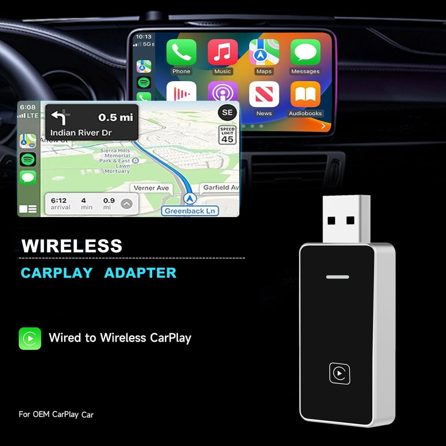 2025 Upgraded Wireless Apple Carplay Adapter for Iphone, Plug and Play Wireless Adapter, Mini&Stable Carplay Wireless Dongle for Ios 10 image number 1